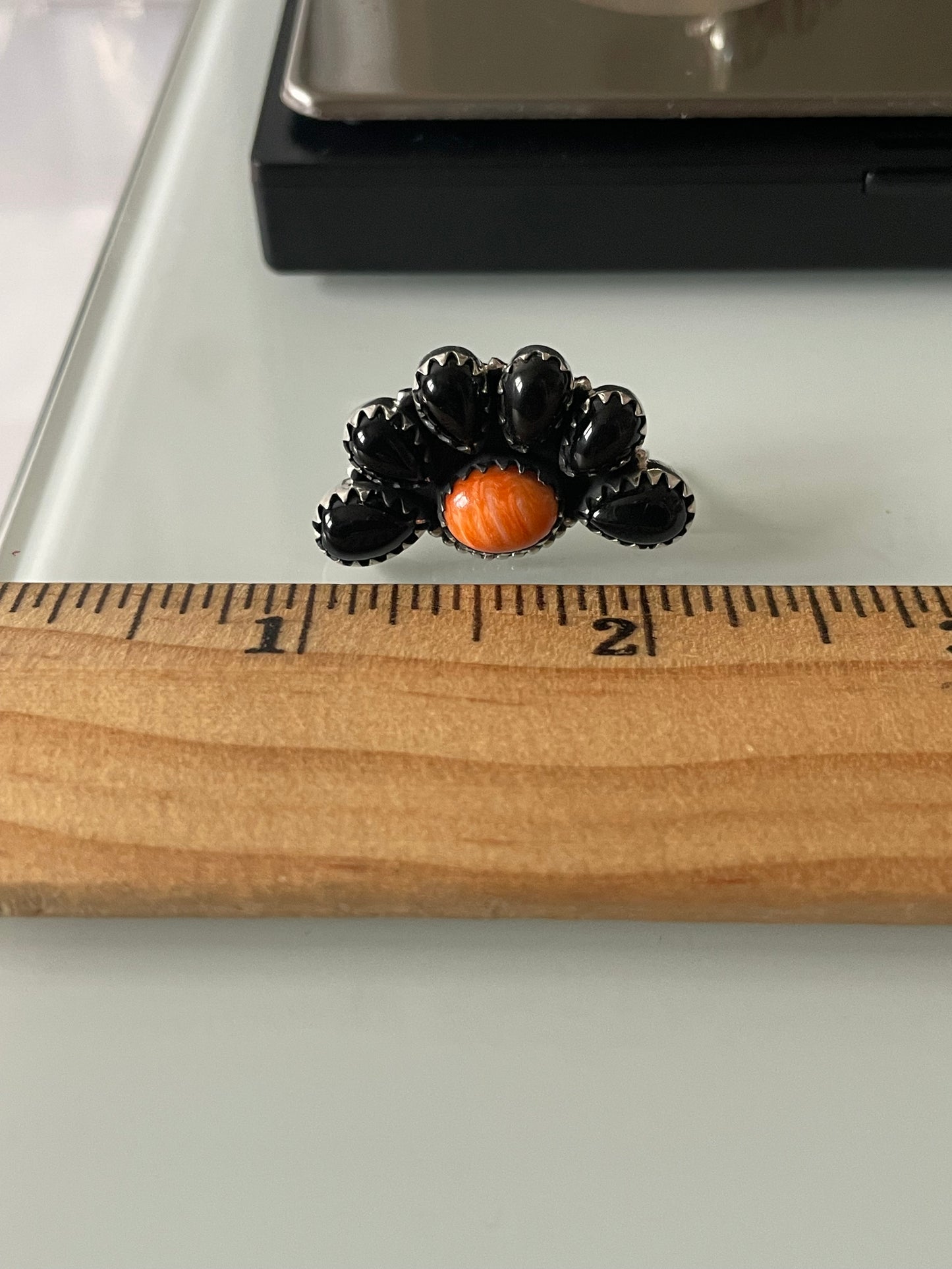 Black Onyx Spiny Oyster Cluster Stud Earrings | Sterling Silver E647