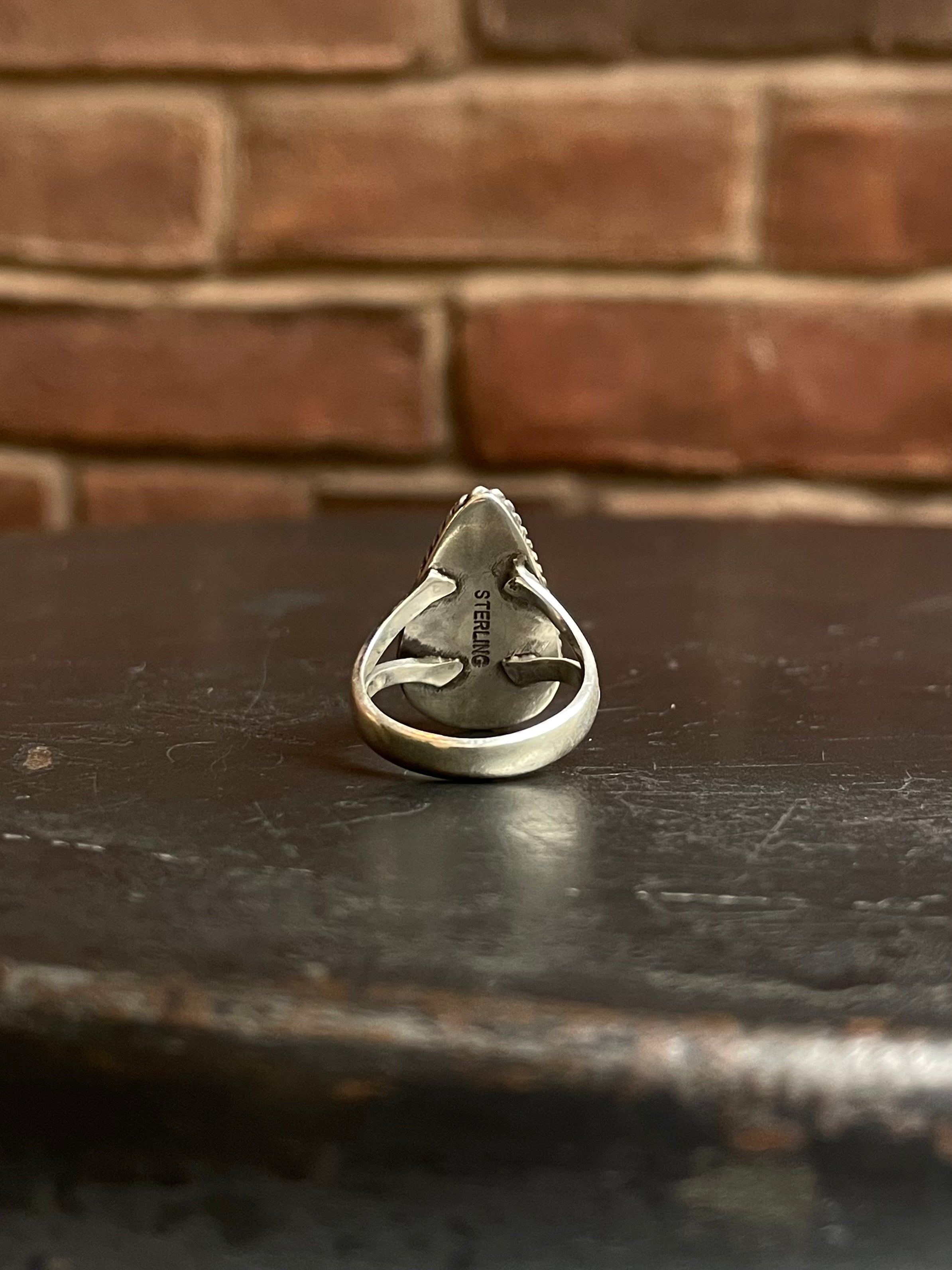 Turquoise Tear Drop Ring | 925 Sterling Silver Size 6 E446