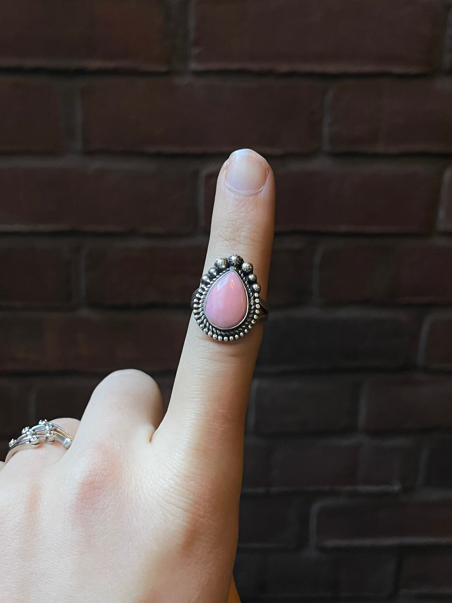 Pink Conch Tear Drop Ring | 925 Sterling Silver Size 8 E489