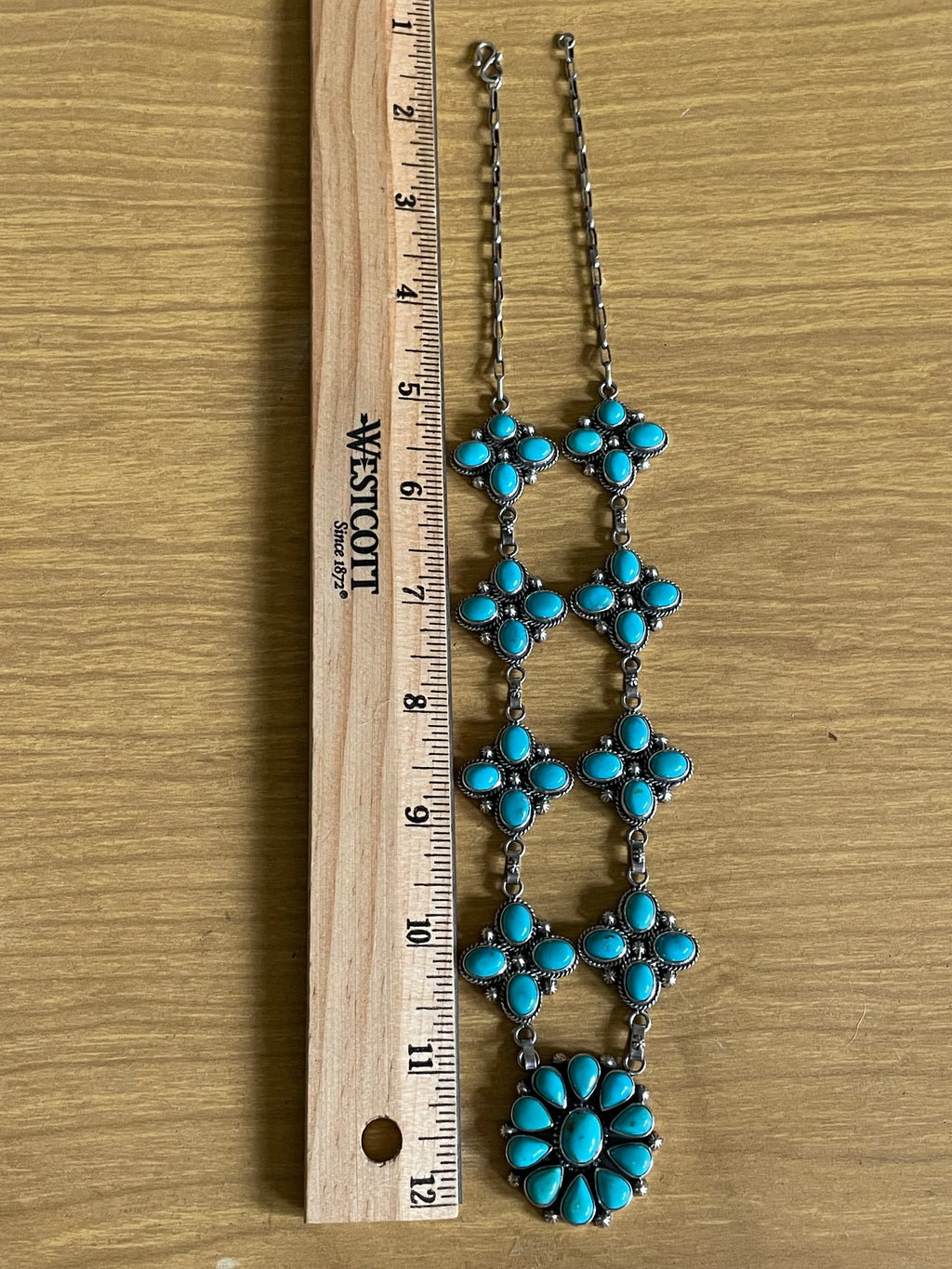Kingman Turquoise Flower Cluster Lariat Necklace | 925 Sterling Silver G599