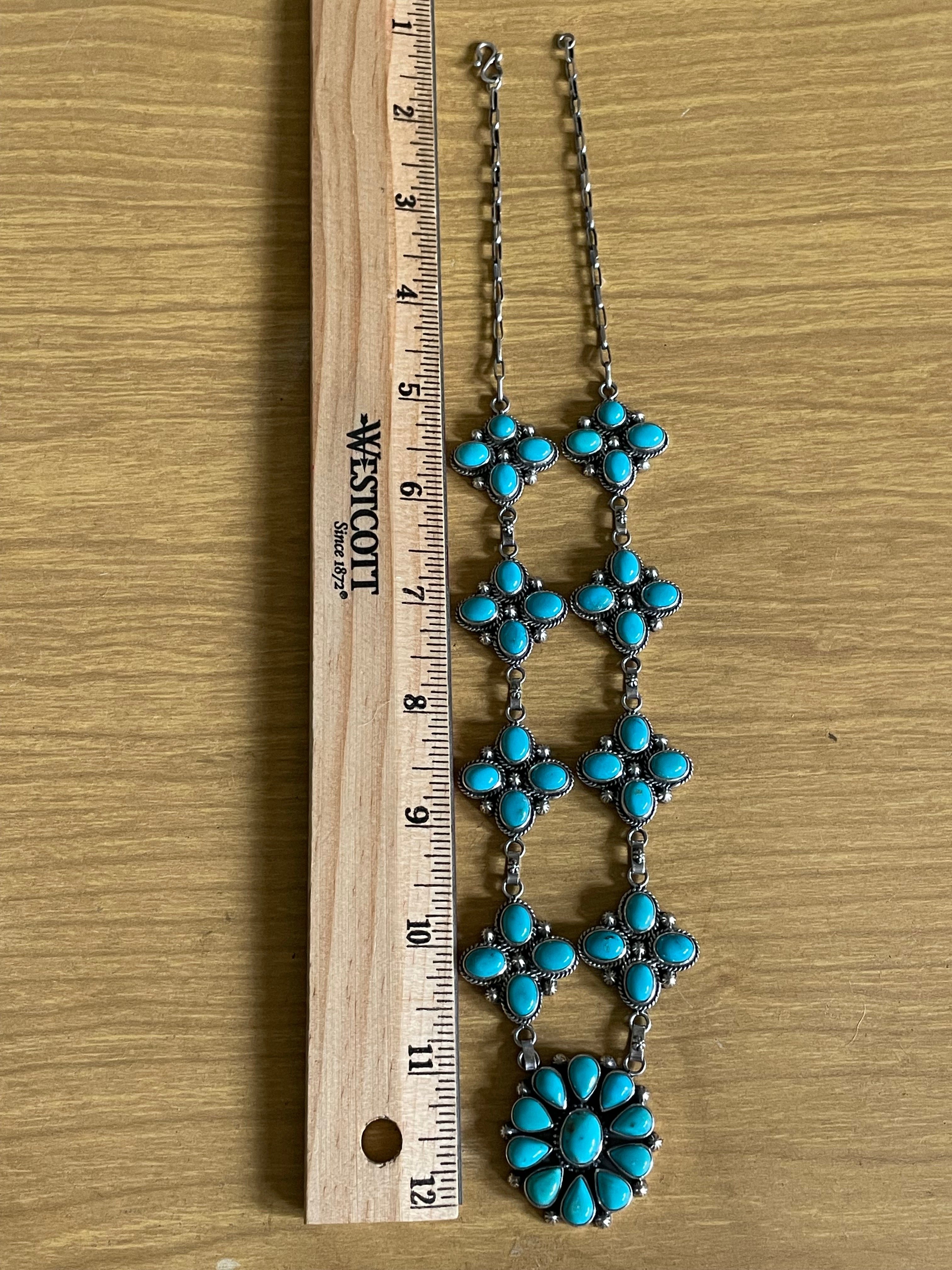 Kingman Turquoise Flower Cluster Lariat Necklace | 925 Sterling Silver G599