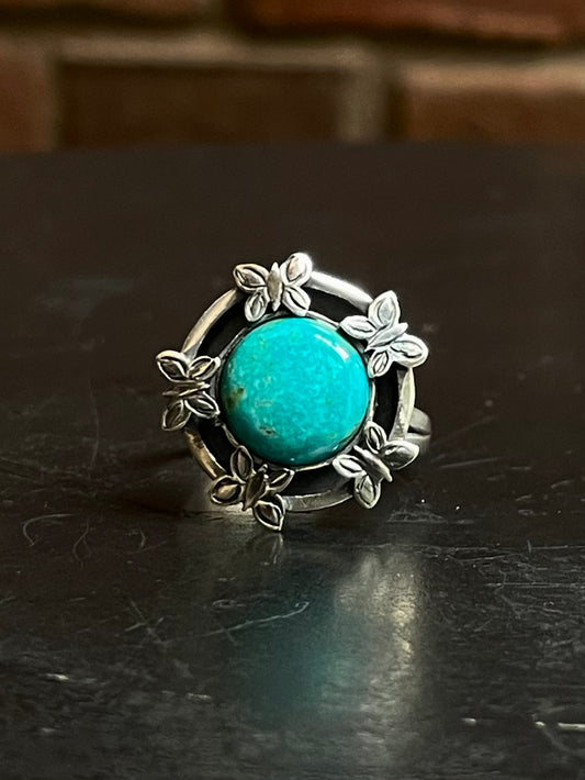 Kingman Turquoise Butterfly Ring | Sterling Silver | Size 9 | A298