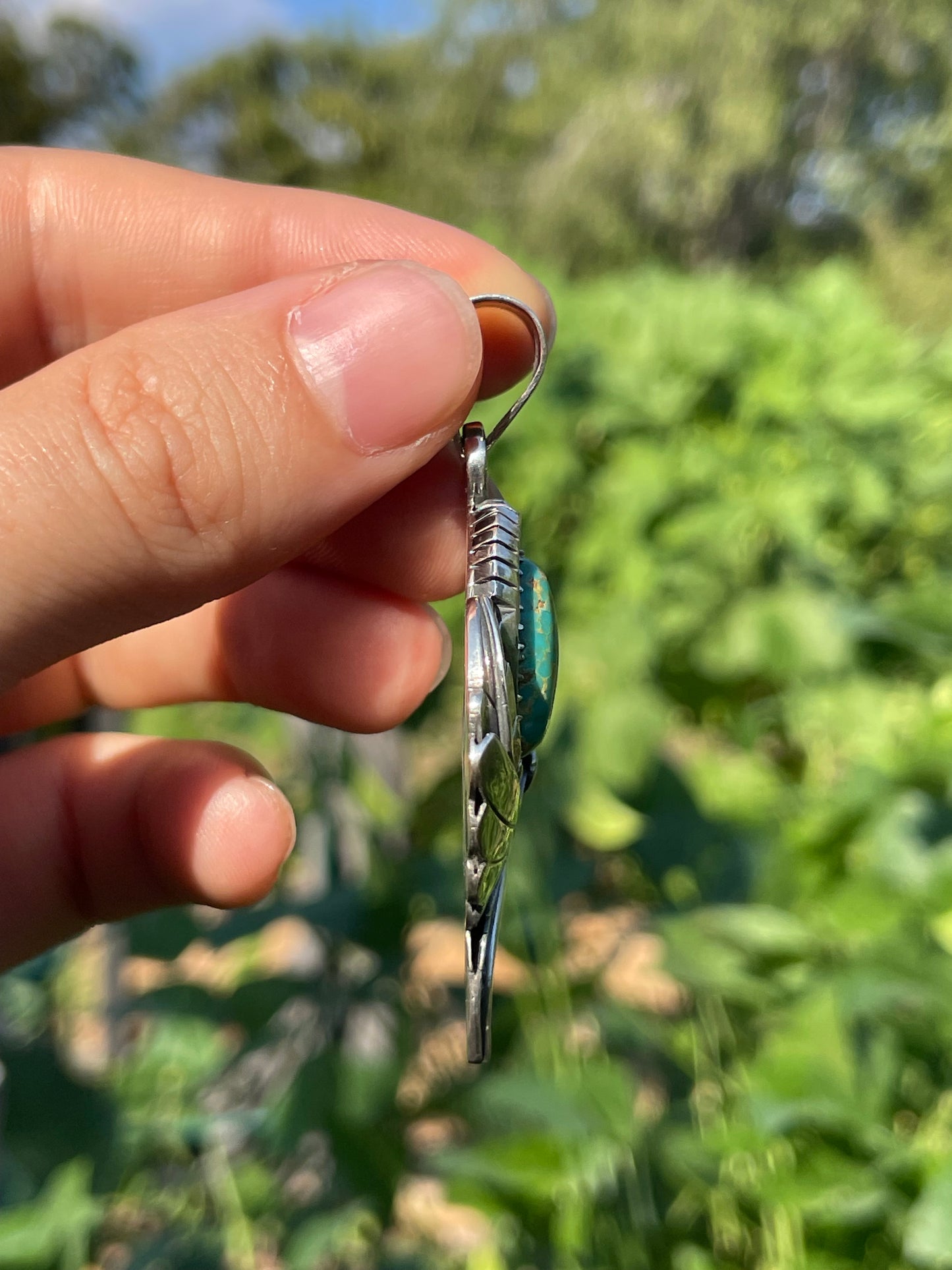 Turquoise Feather Pendant | 925 Sterling Silver Y37