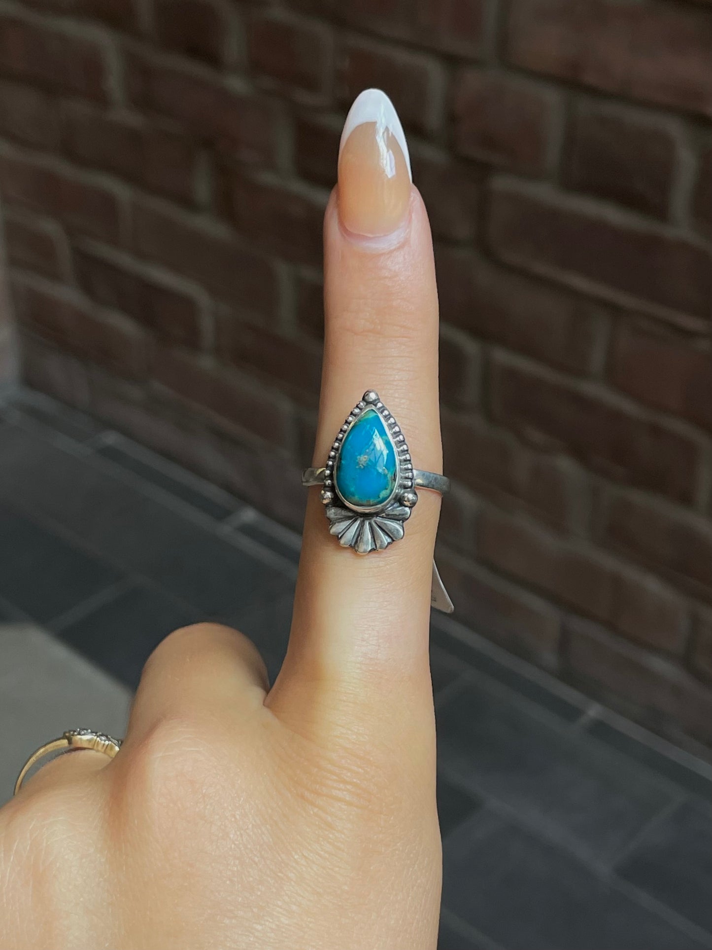 Kingman Turquoise Pear Ring | Sterling Silver | Size 9 | A321