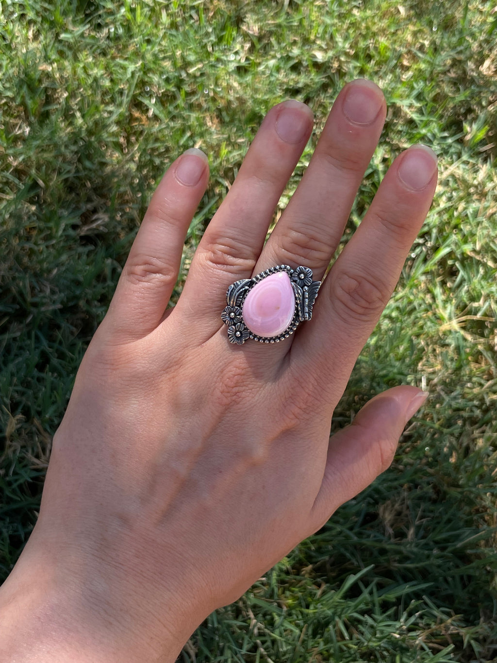 Pink Conch Floral Teardrop Ring | 925 Sterling Silver Size 9 D290