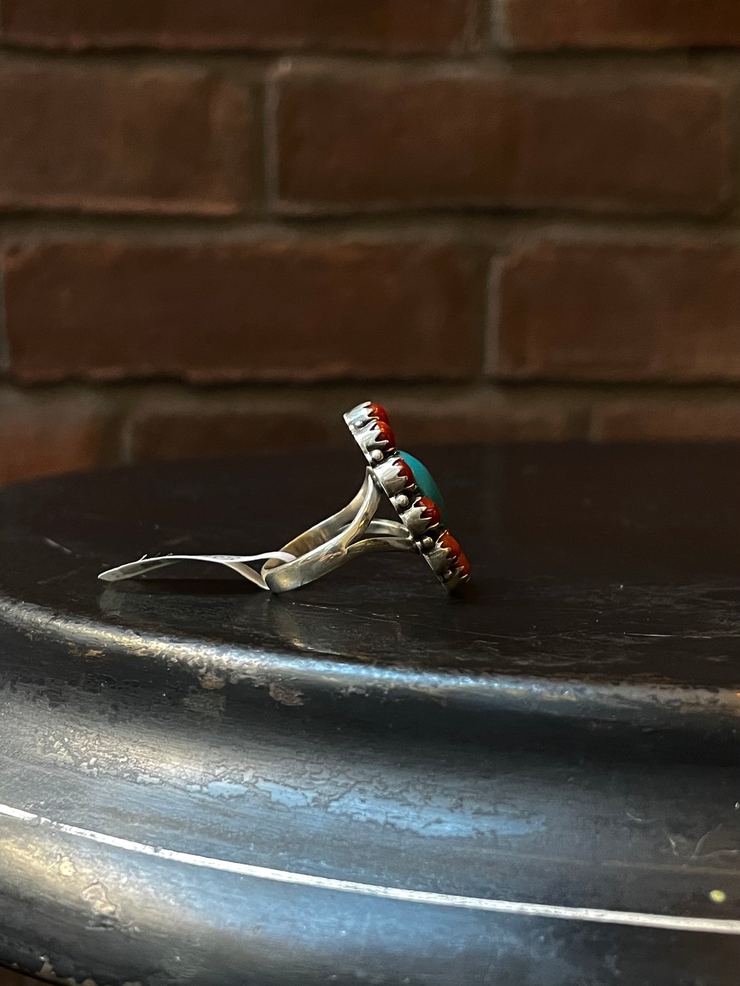 Kingman Turquoise Coral Cluster Ring | Sterling Silver | Size 9 | A208