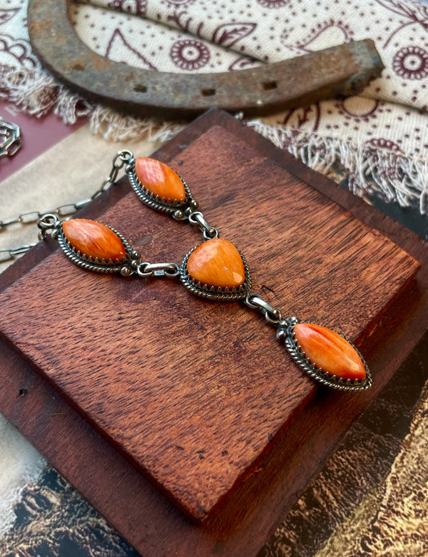 Orange Spiny Oyster Heart Necklace | 925 Sterling Silver D228