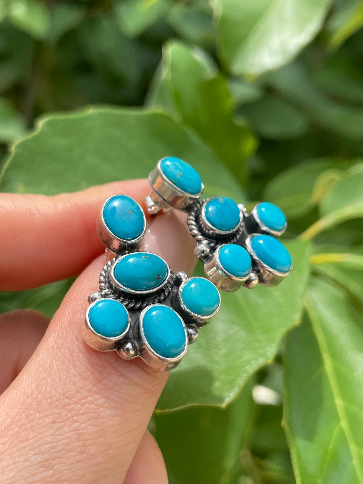Kingman Turquoise Cluster Stud Earrings | 925 Sterling Silver D188
