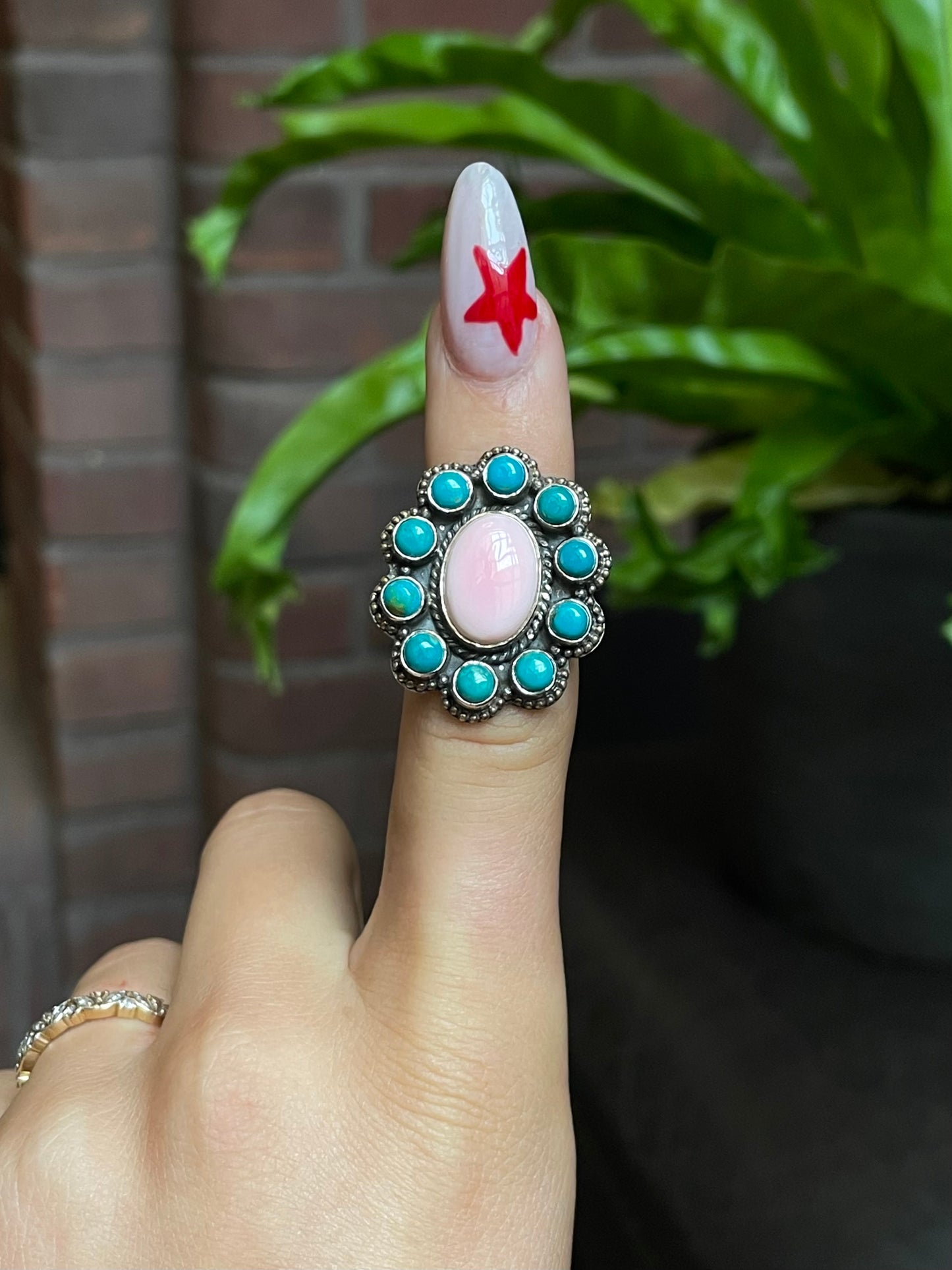 Pink Conch & Kingman Turquoise Ring Size 6 | 925 Sterling Silver G485
