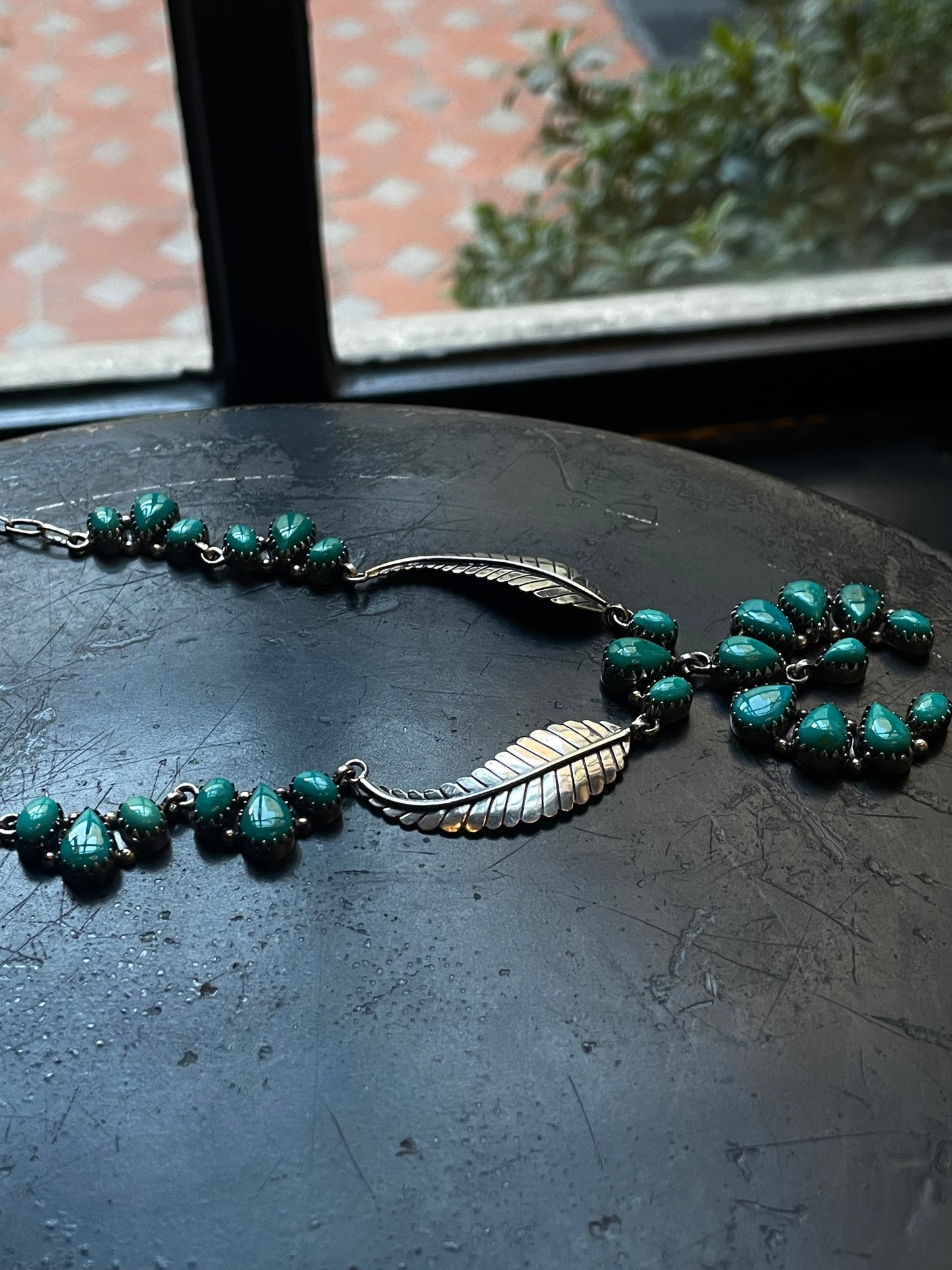 Kingman Turquoise Feather Naja Necklace | 925 Sterling Silver E622