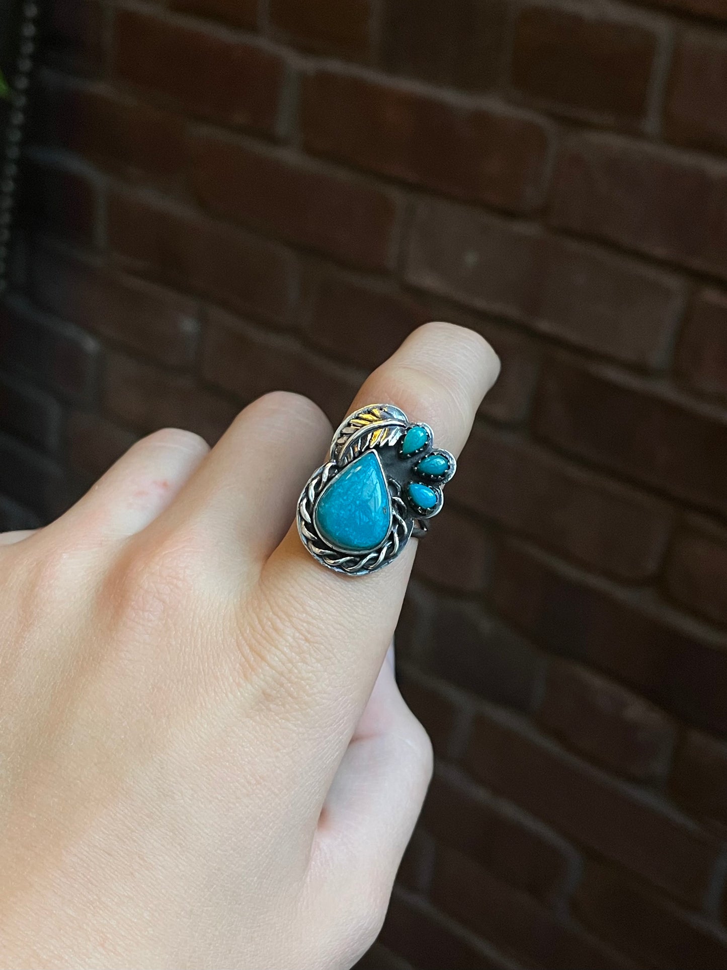 Turquoise Feather Ring Size 9 | 925 Sterling Silver C556