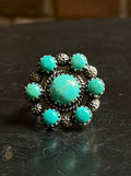 Turquoise Flower Ring Size 9 | Sterling Silver E863