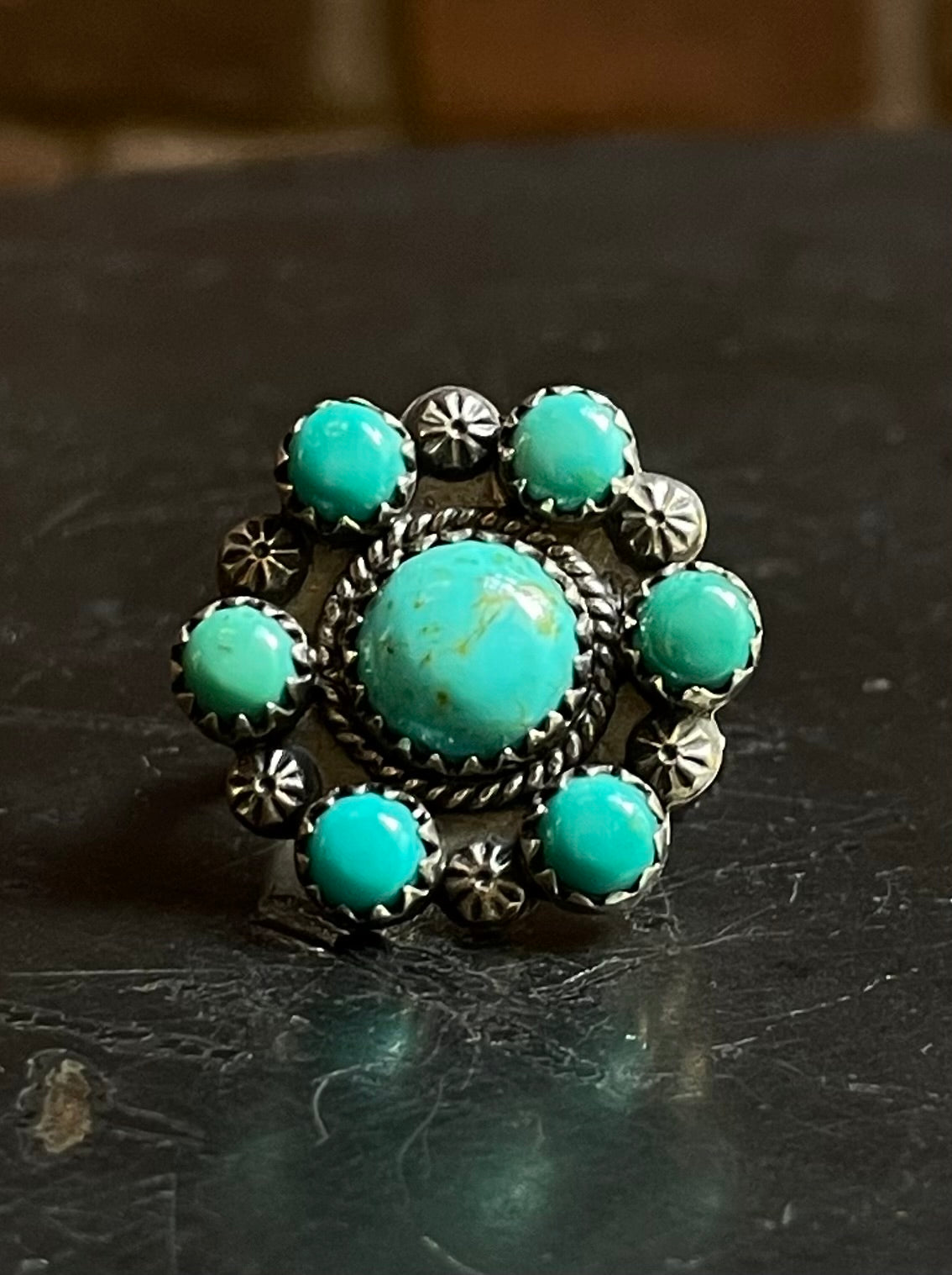 Turquoise Flower Ring Size 9 | Sterling Silver E863