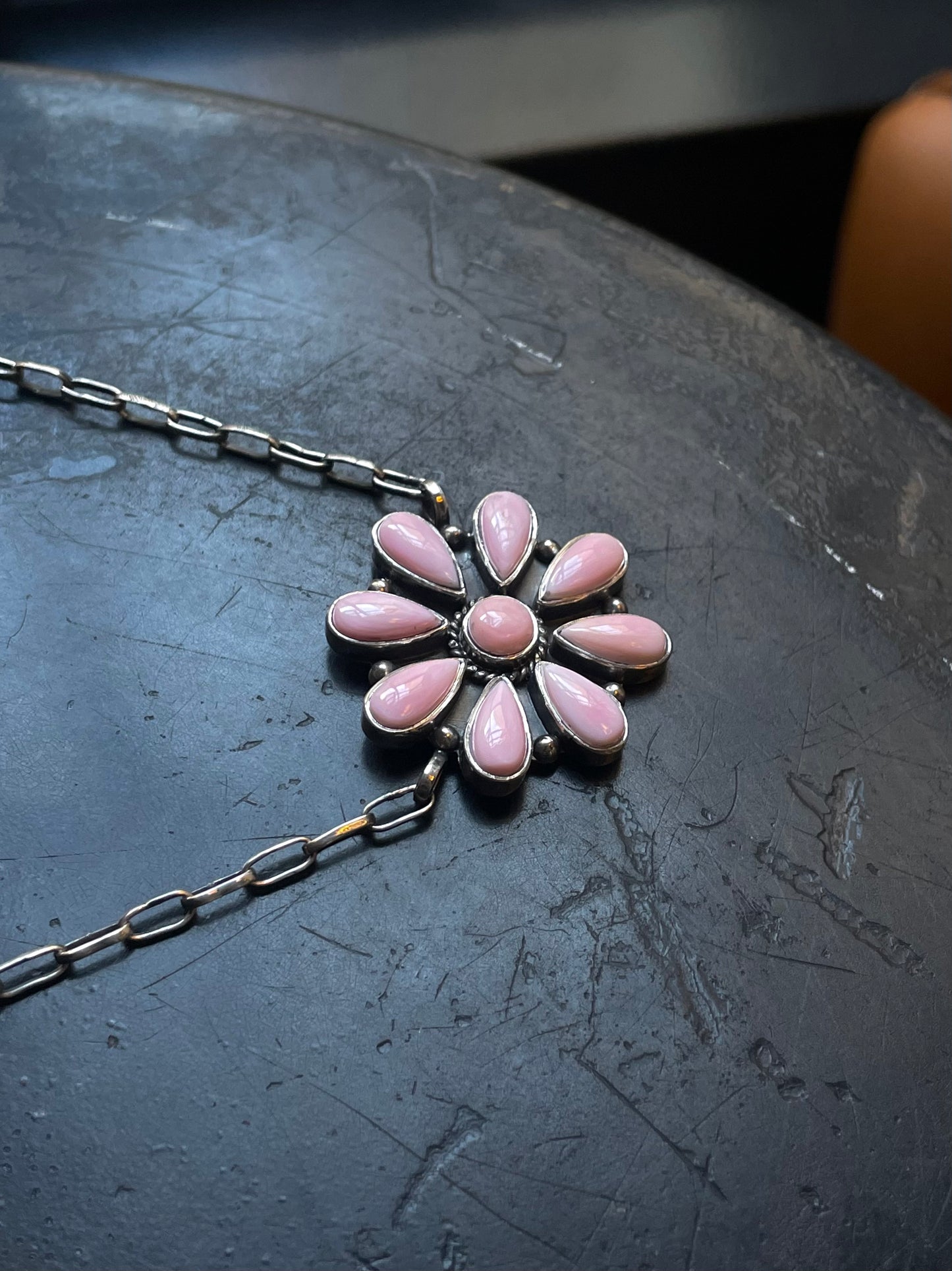 Pink Conch Flower Necklace | Cluster Blossom Pendant | 925 Silver E568
