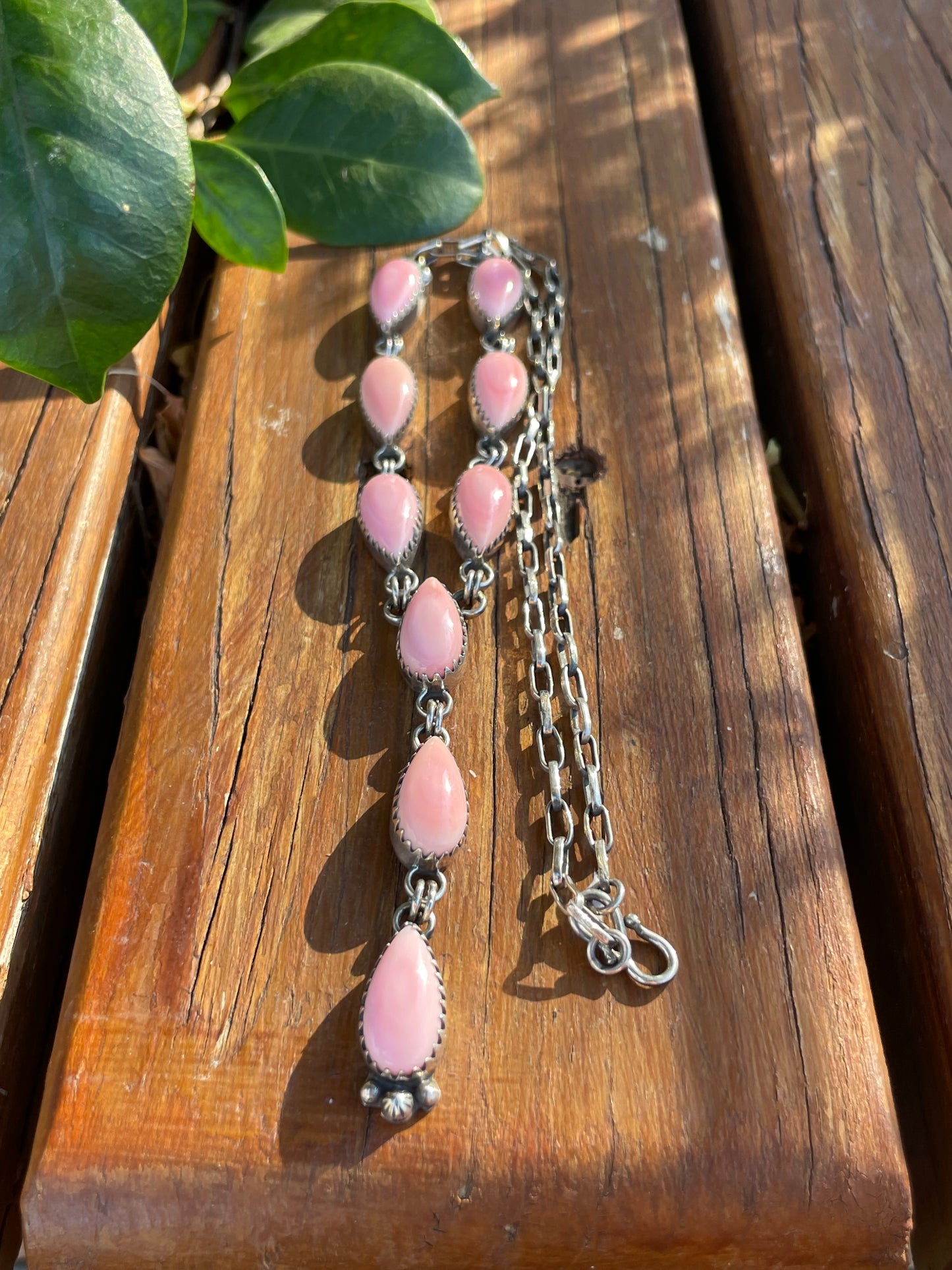 Pink Conch Drop Necklace | Sterling Silver 925 | Long Teardrop Statement | B897