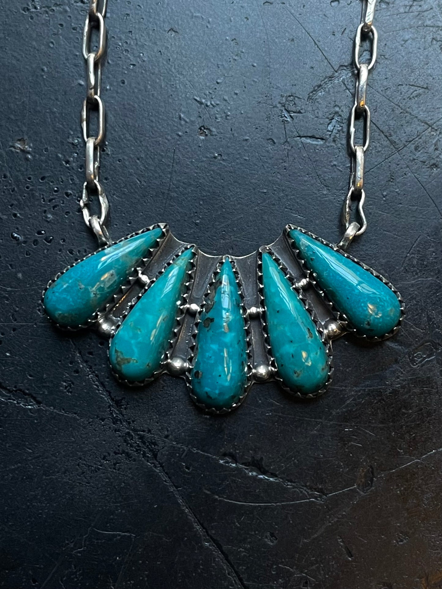 Kingman Turquoise Fan Necklace | 925 Sterling Silver E621