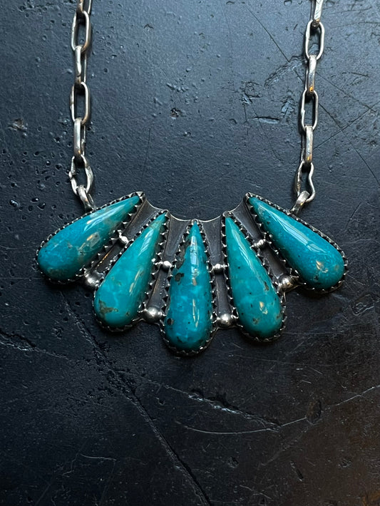 Kingman Turquoise Fan Necklace | 925 Sterling Silver E621