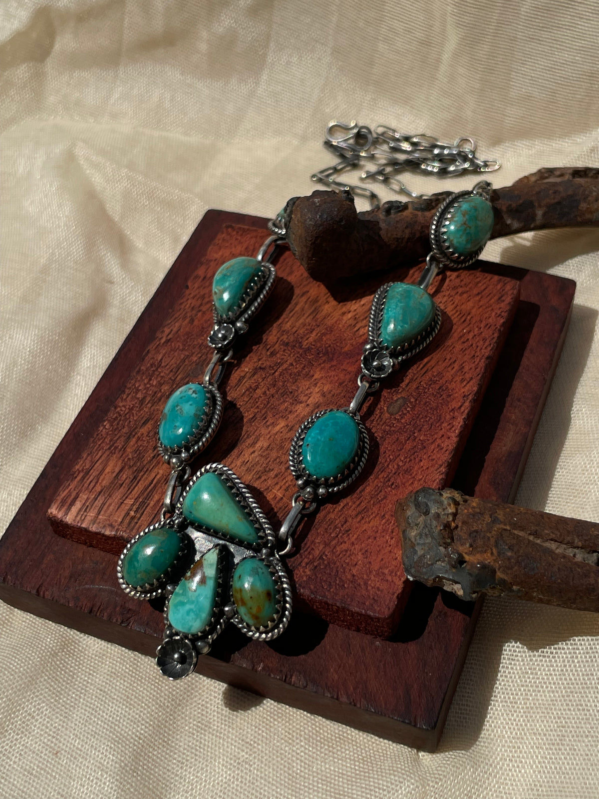 Kingman Turquoise Floral Drop Necklace | 925 Sterling Silver D322