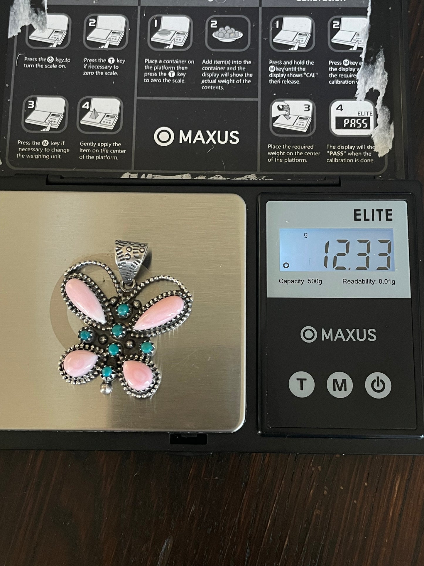 Pink Conch Turquoise Butterfly Pendant | Sterling Silver E723