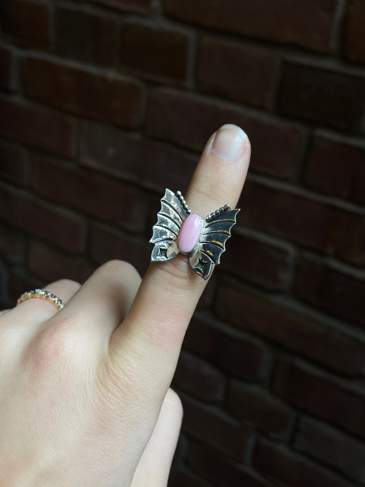 Pink Conch Butterfly Ring Size 7.5 | 925 Sterling Silver Southwest E117