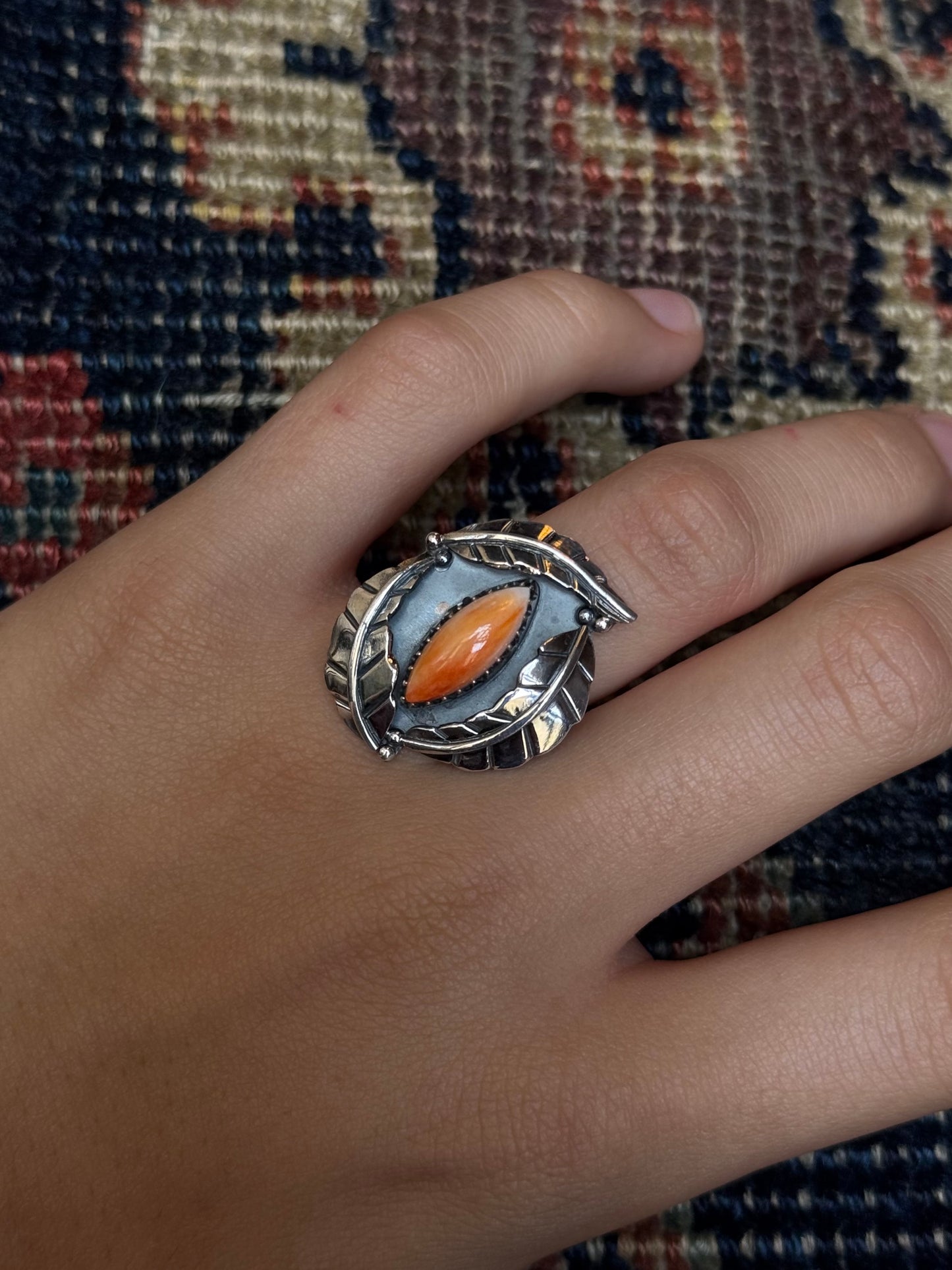 Spiny Oyster Feather Ring | 925 Sterling Silver | Size 8 C191