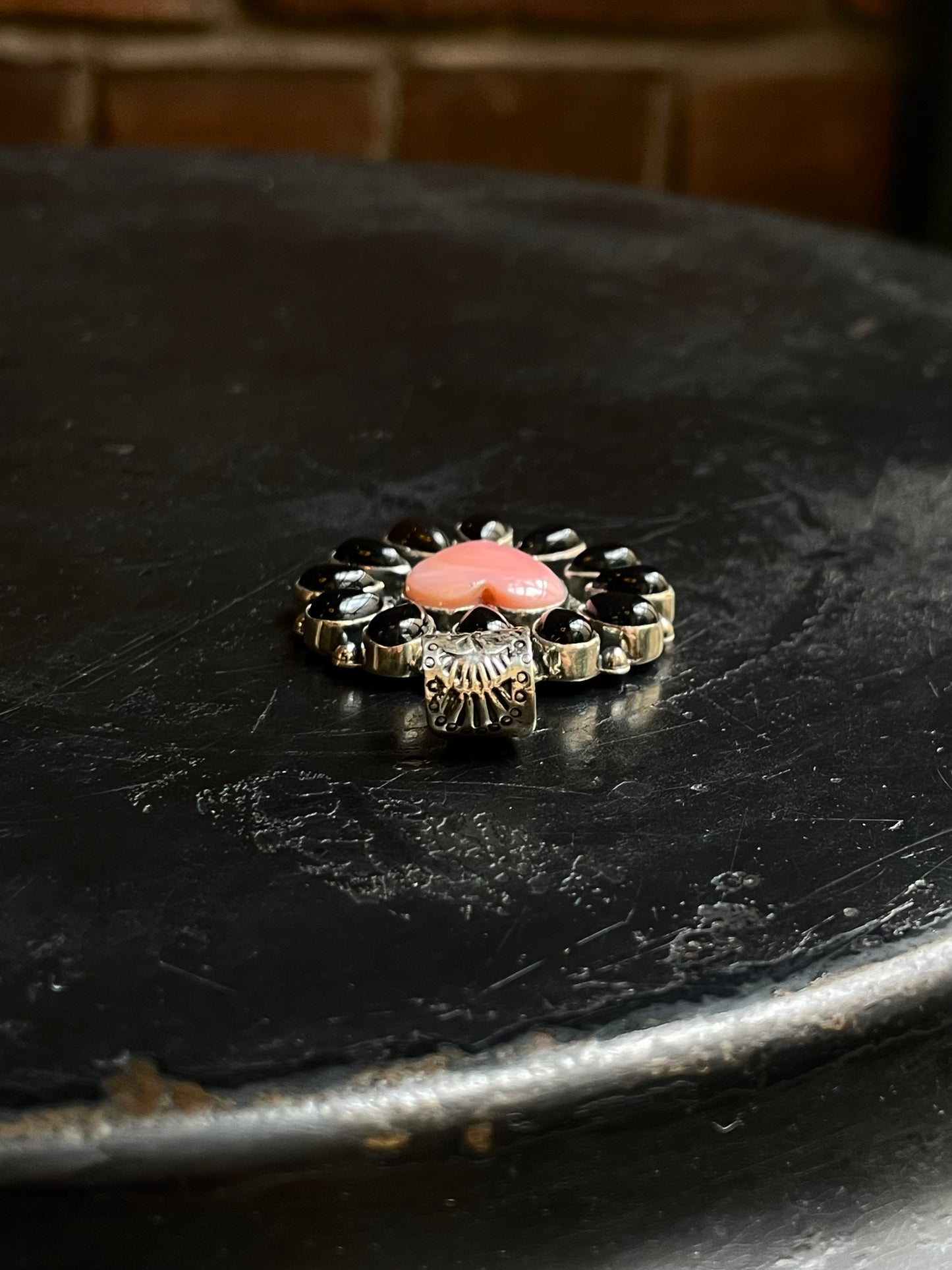 Pink Conch Heart Pendant | Black Onyx | 925 Sterling Silver E273