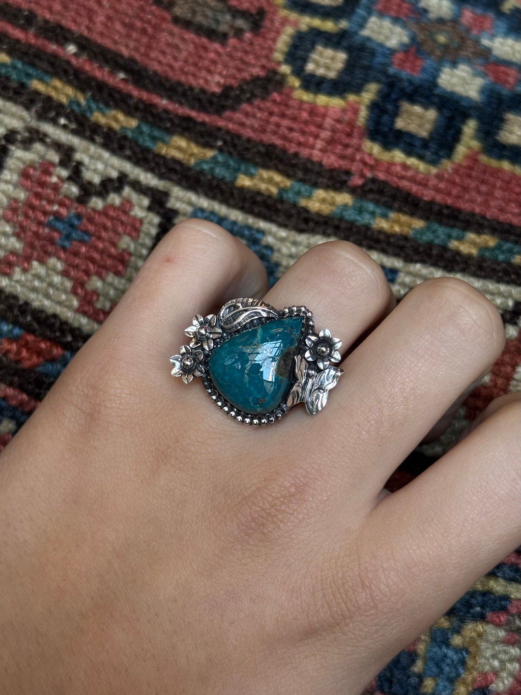 Turquoise Teardrop Ring | Sterling Silver | Size 7.5 | C146