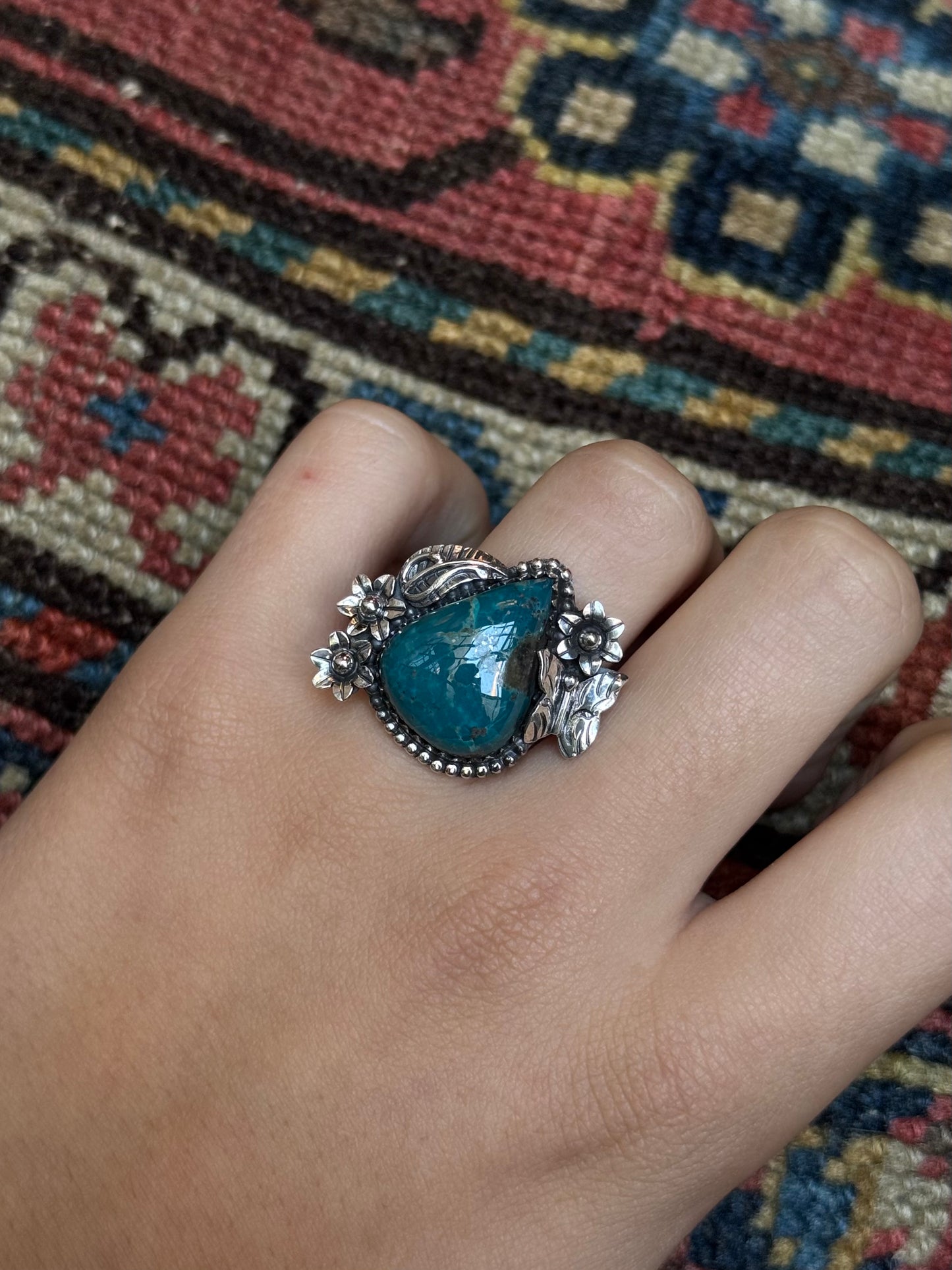 Turquoise Teardrop Ring | Sterling Silver | Size 7.5 | C146