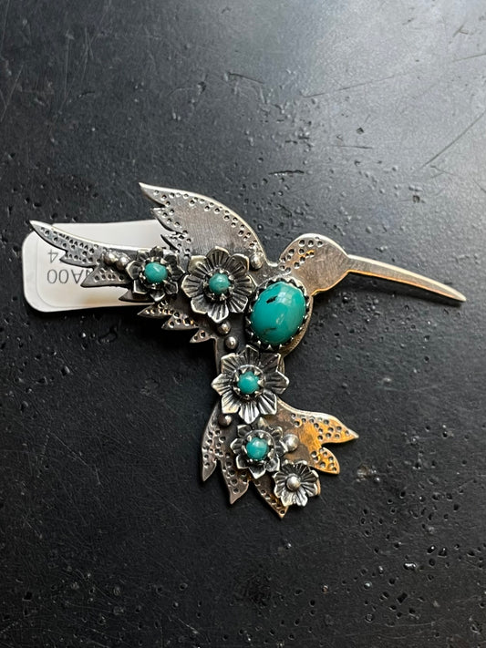 Kingman Turquoise Hummingbird Pendant | Sterling Silver | A574