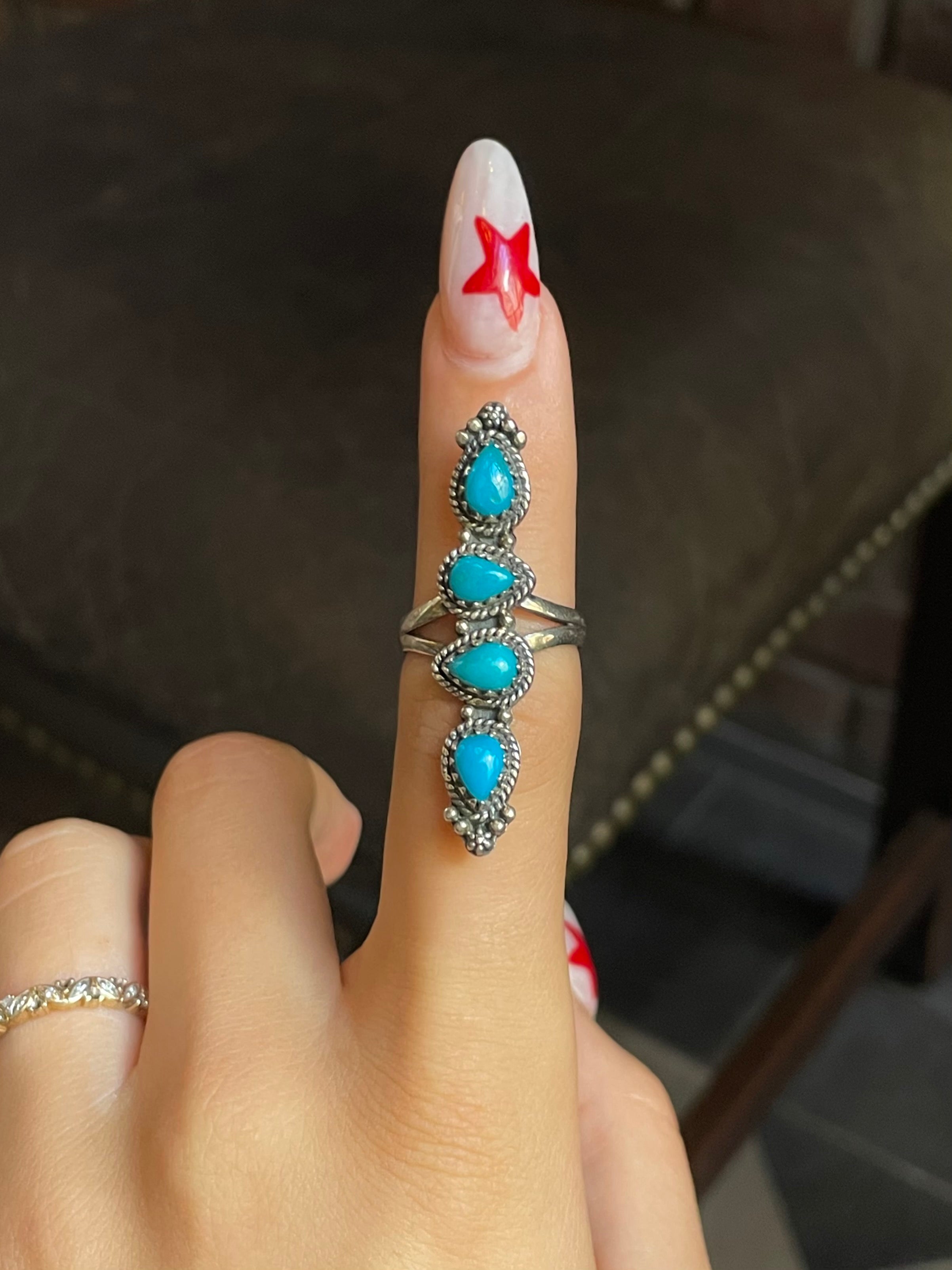 Kingman Turquoise Row Ring Size 7 | 925 Sterling Silver G581
