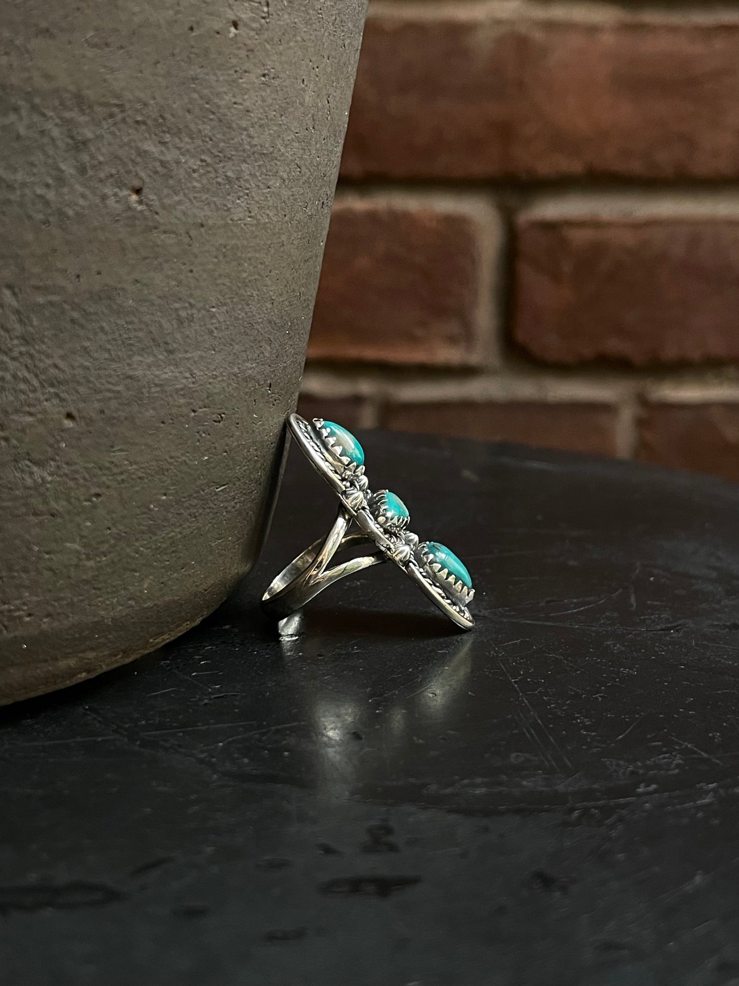 Kingman Turquoise Triple Stone Ring Size 7 | 925 Sterling Silver Southwest E146
