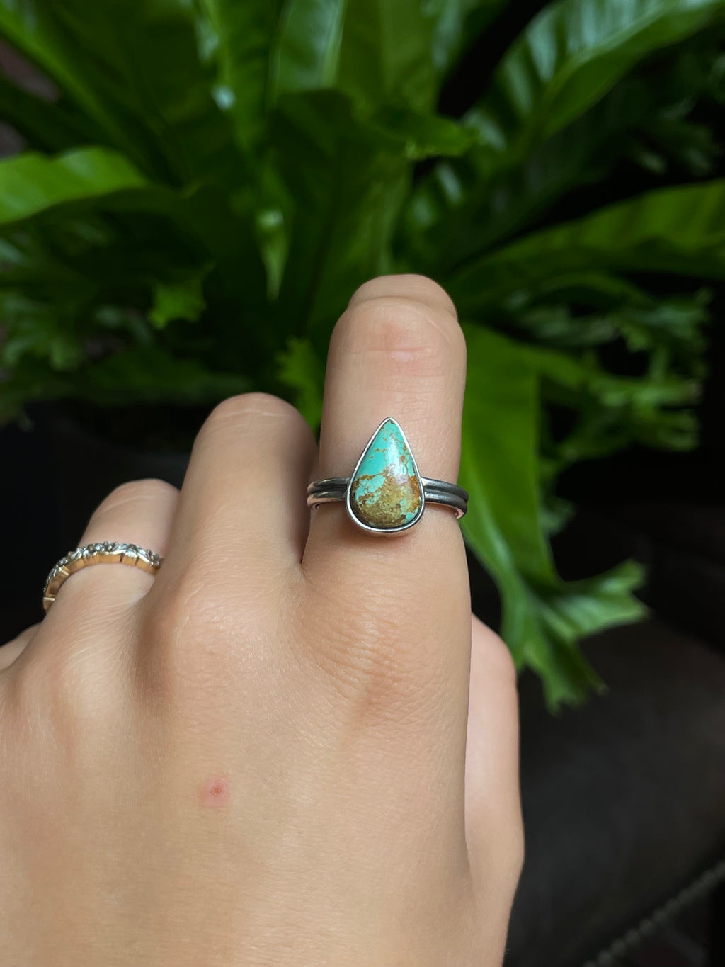 Turquoise Tear Drop Ring Size 8.75| 925 Sterling Silver G291