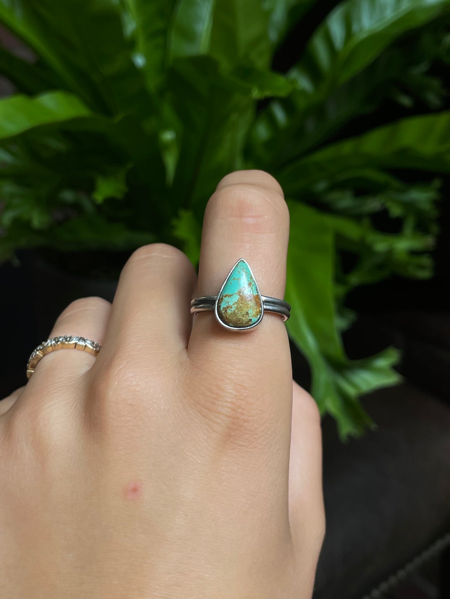 Turquoise Tear Drop Ring Size 8.75| 925 Sterling Silver G291