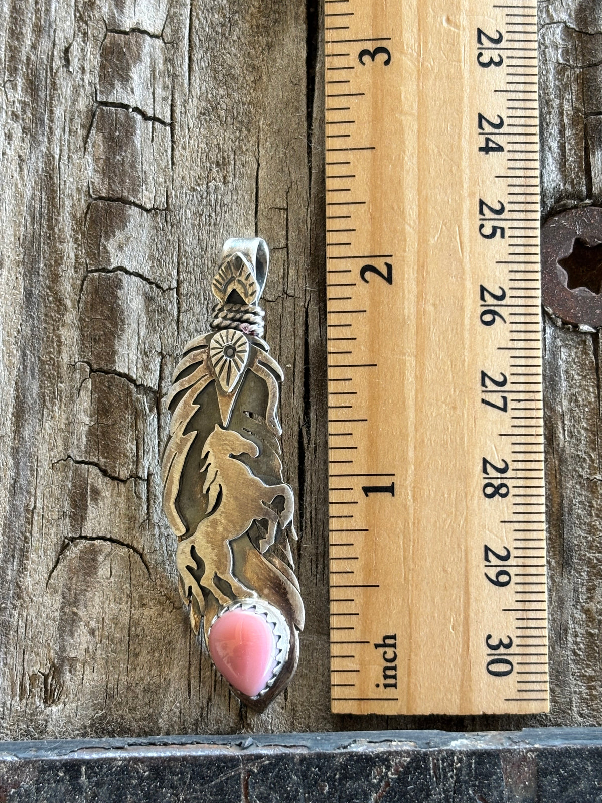 Pink Conch Feather Pendant | 925 Sterling Silver Z11