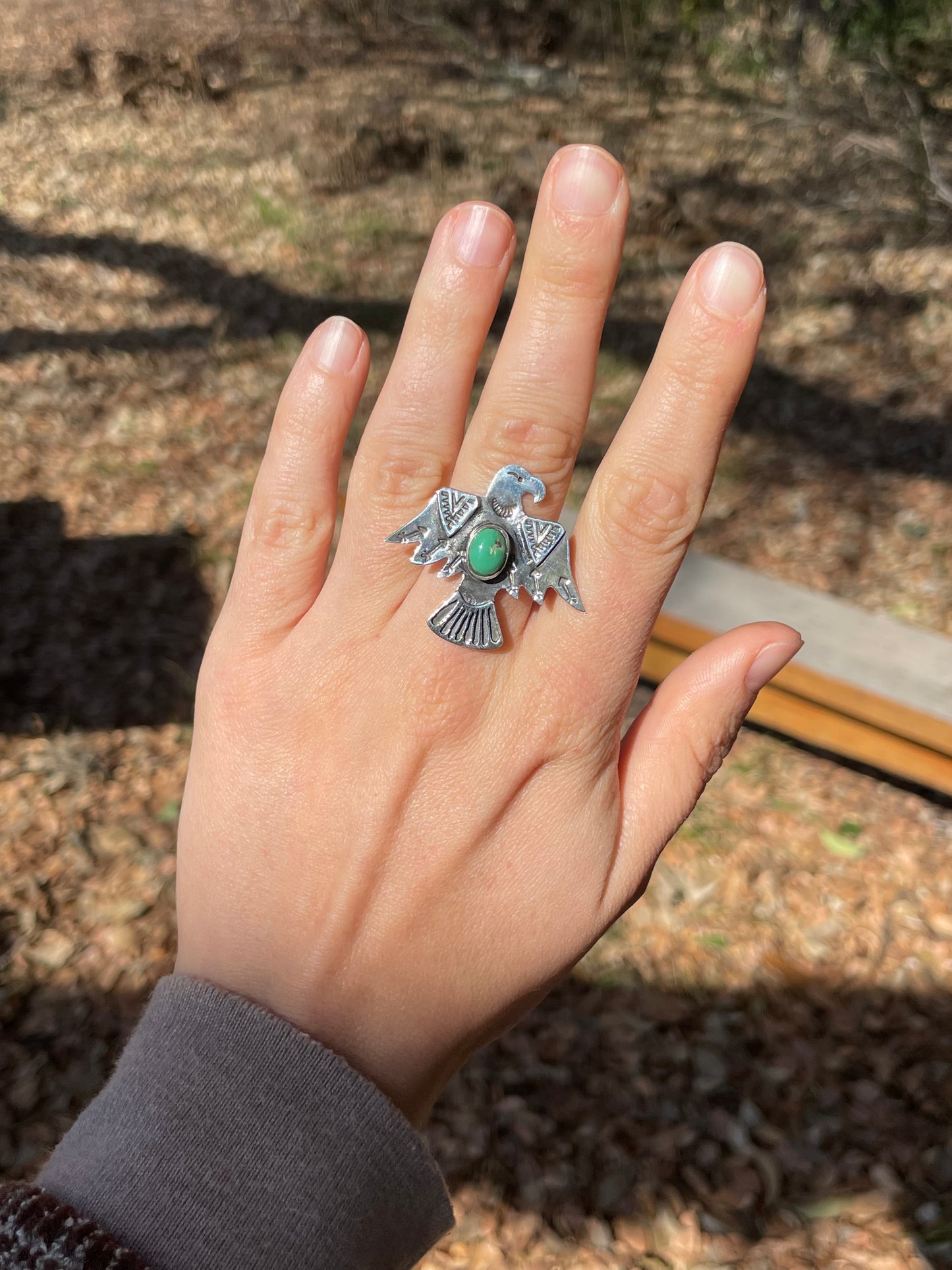 Kingman Turquoise Thunderbird Ring Size 6.5 | 925 Sterling Silver Southwest B998