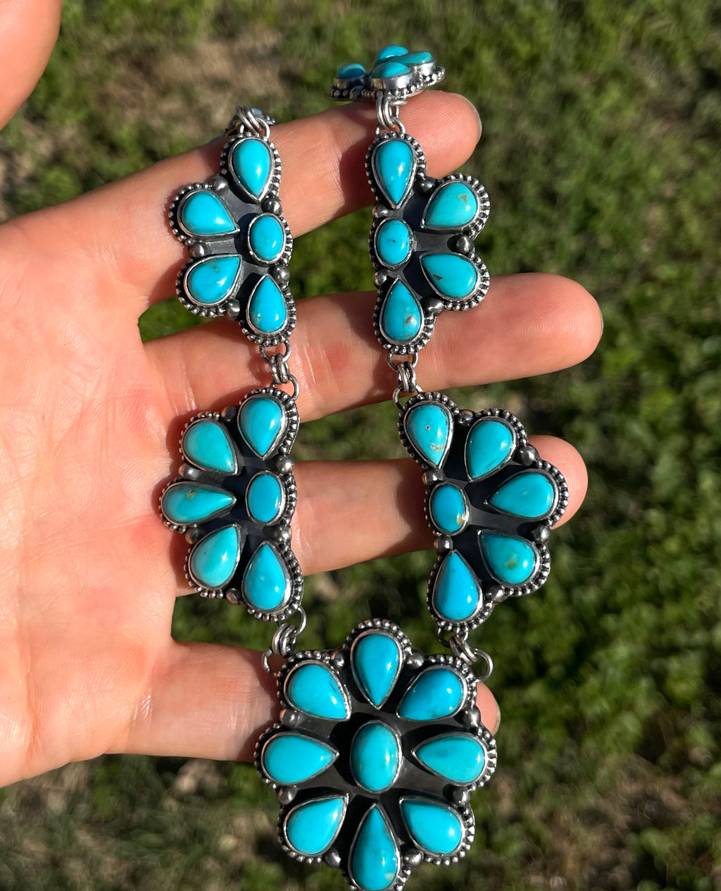Kingman Turquoise Flower Necklace | 925 Sterling Silver G398