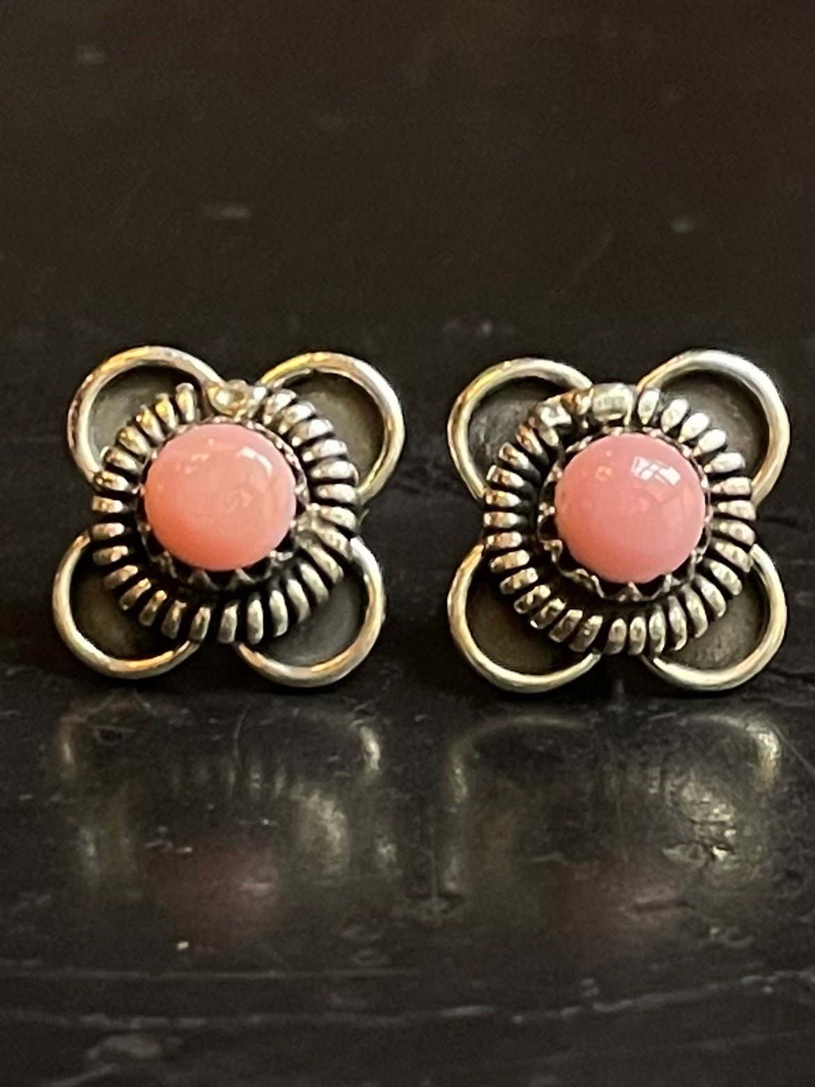 Pink Conch Flower Stud Earrings | 925 Sterling Silver G179
