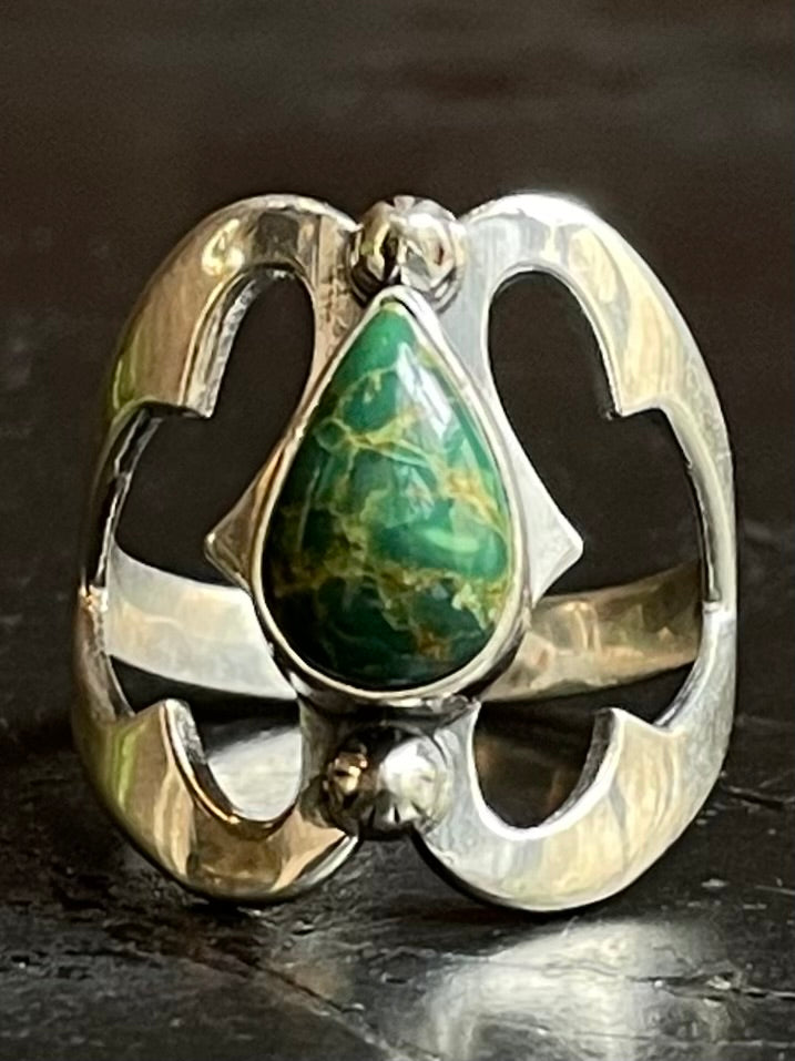Kingman Turquoise Teardrop Ring | Sterling Silver | Size 8.5 G312