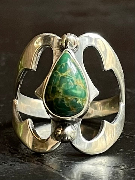 Kingman Turquoise Teardrop Ring | Sterling Silver | Size 8.5 G312