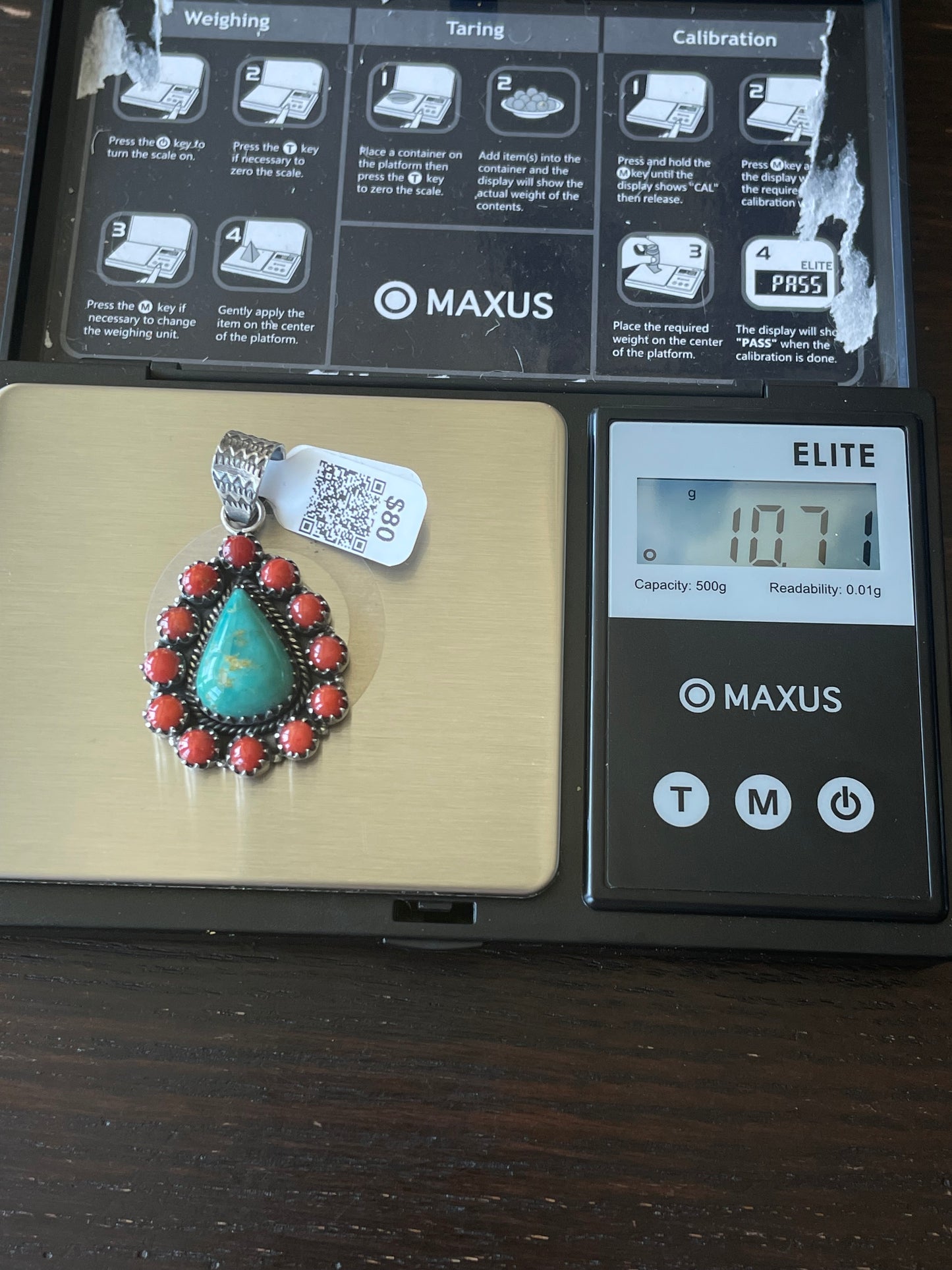 Kingman Turquoise Coral Cluster Pendant | Sterling Silver | A521