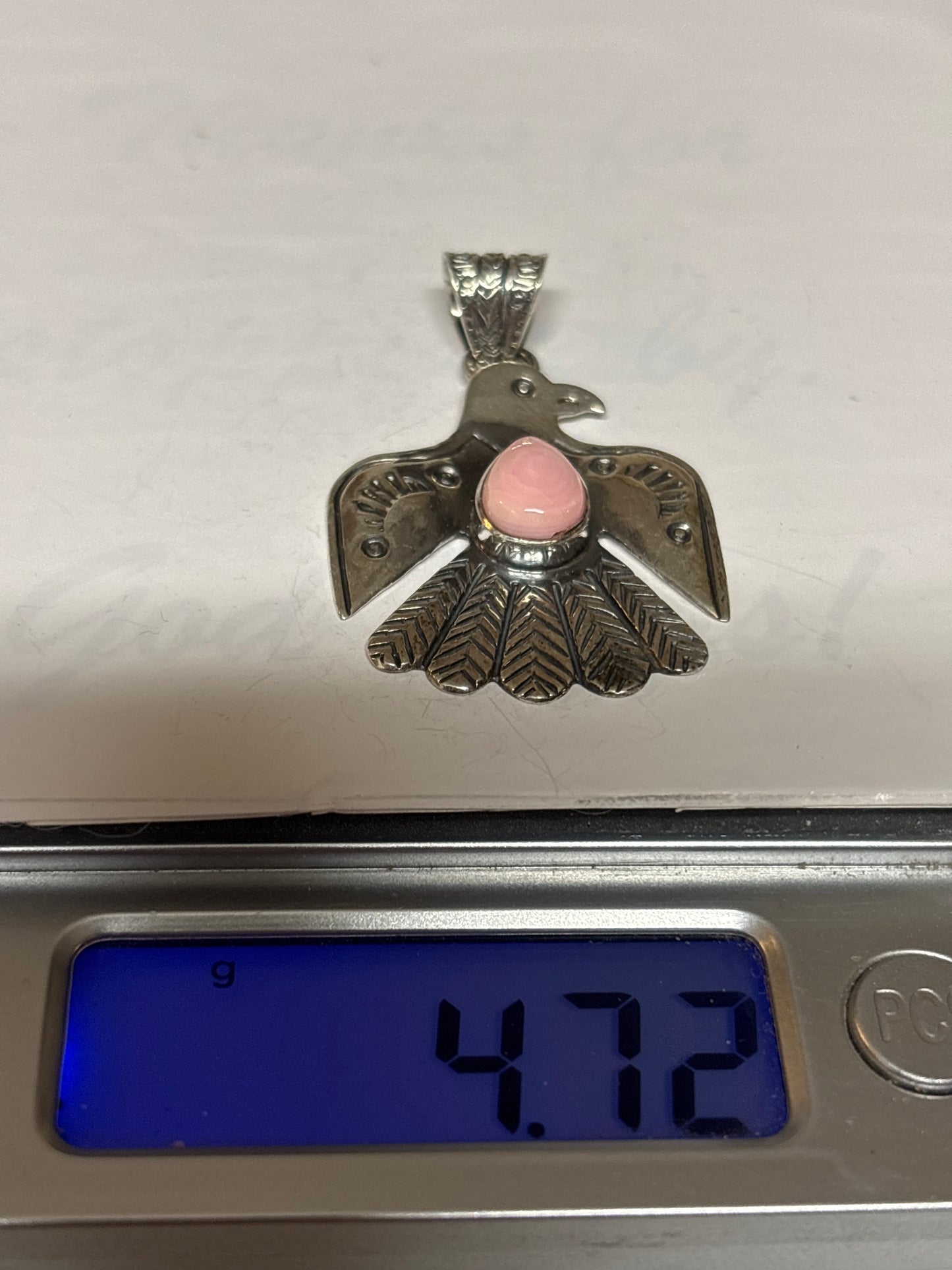 Pink Conch Thunderbird Pendant | 925 Sterling Silver C962