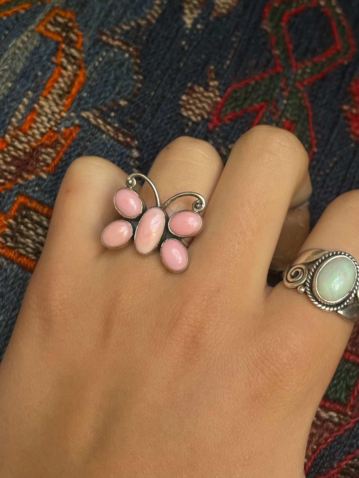 Pink Conch Butterfly Ring Size 7.5 | 925 Sterling Silver G108