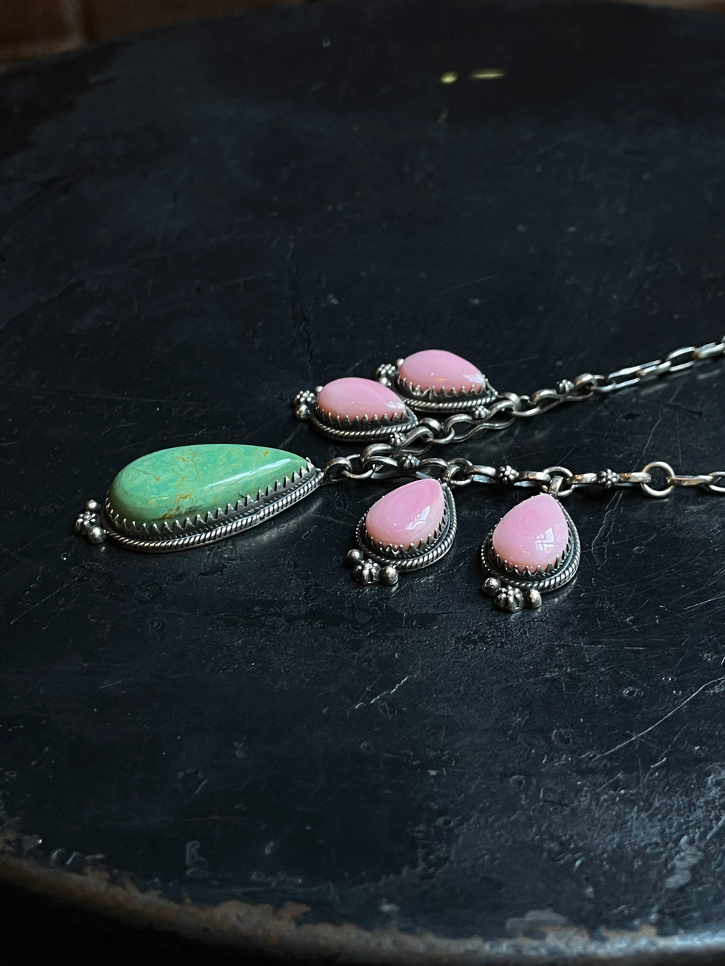 Pink Conch & Turquoise Necklace | 925 Sterling Silver E339