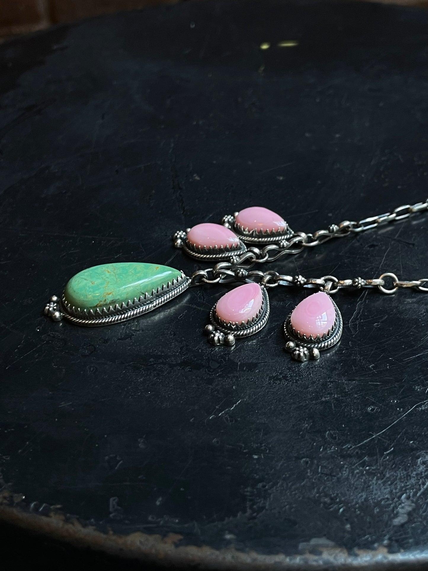Pink Conch & Turquoise Necklace | 925 Sterling Silver E339