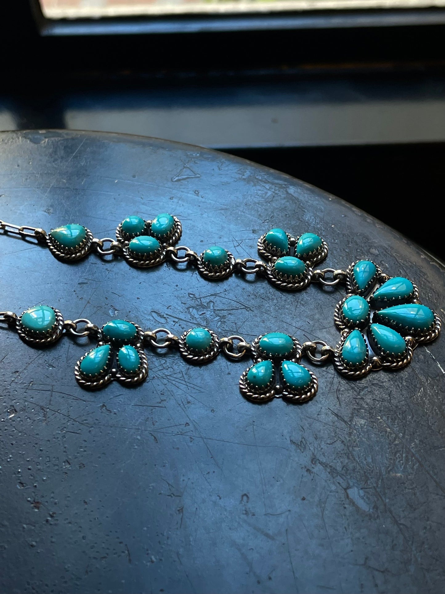 Kingman Turquoise Cluster Necklace | Sterling Silver E938