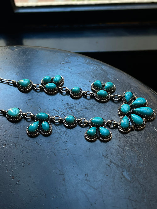 Kingman Turquoise Cluster Necklace | Sterling Silver E938