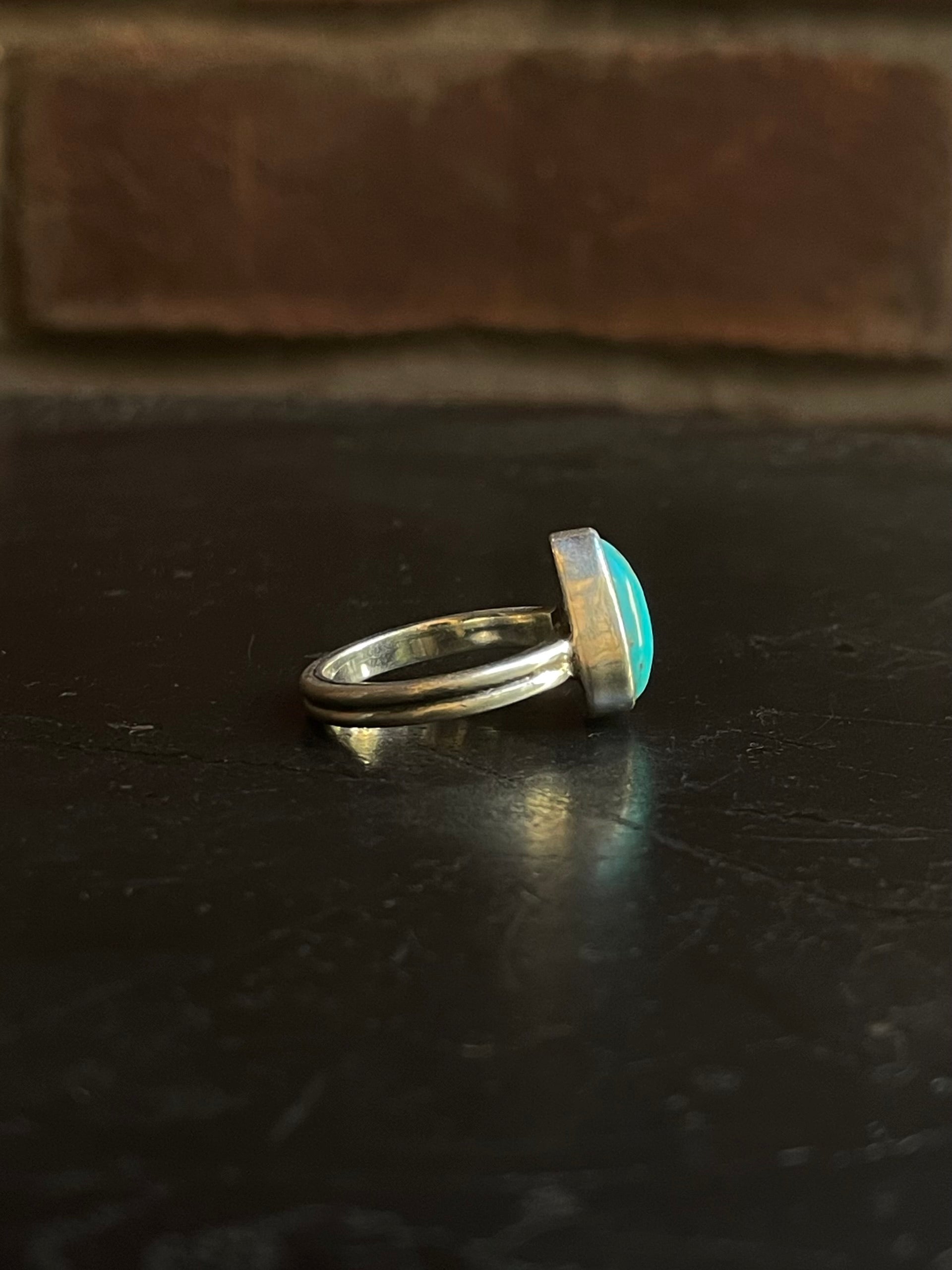 Kingman Turquoise Tear Drop Ring | Sterling Silver | Size 6.5 G362