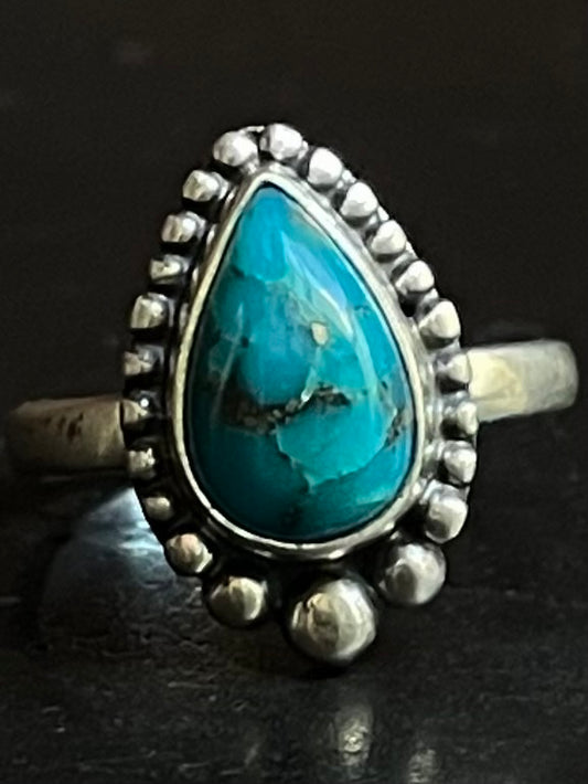 Kingman Turquoise Tear Drop Ring | Sterling Silver | Size 7 G378