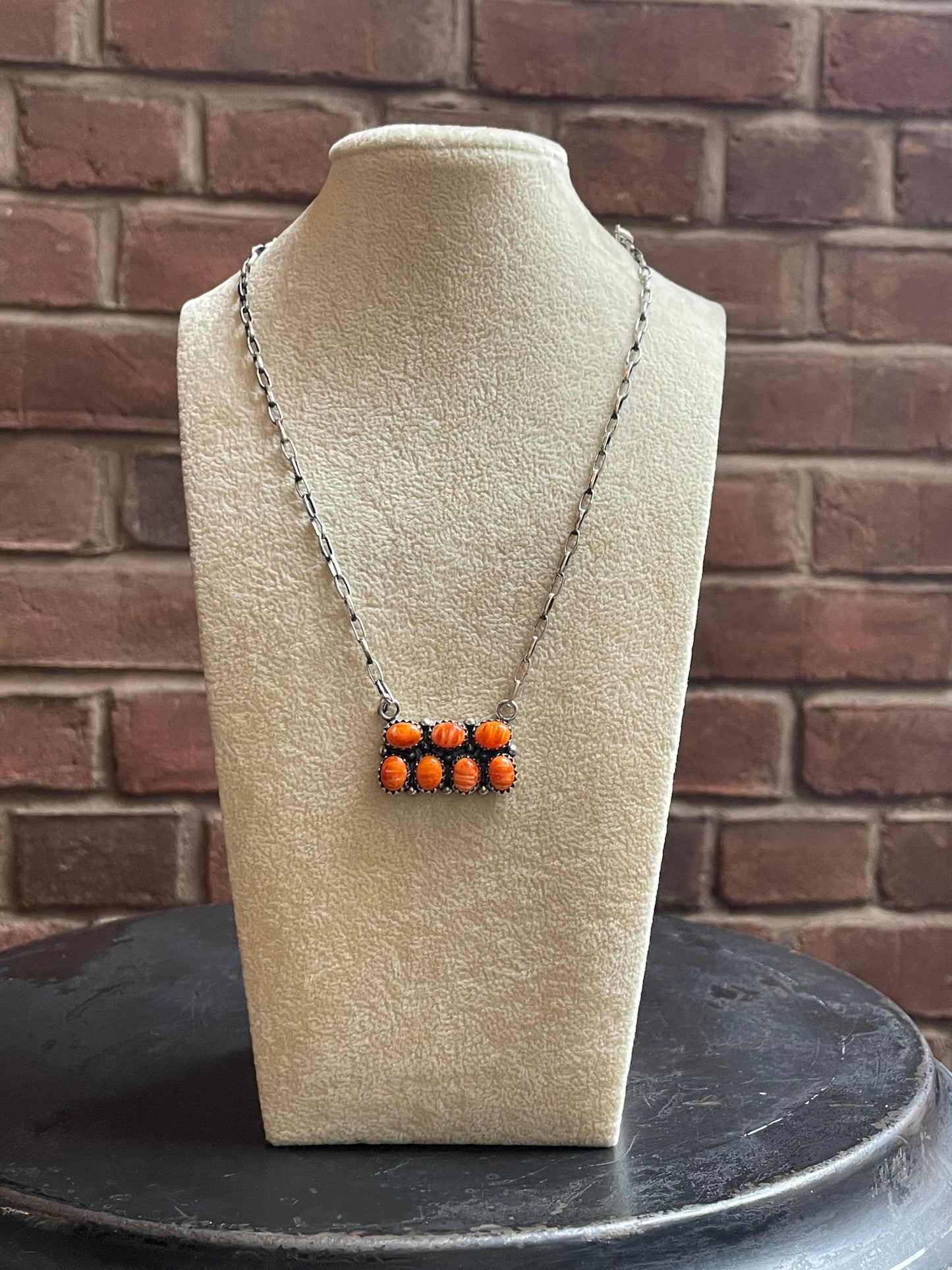 Spiny Oyster Cluster Bar Necklace | Rectangular Station | 925 Silver E589