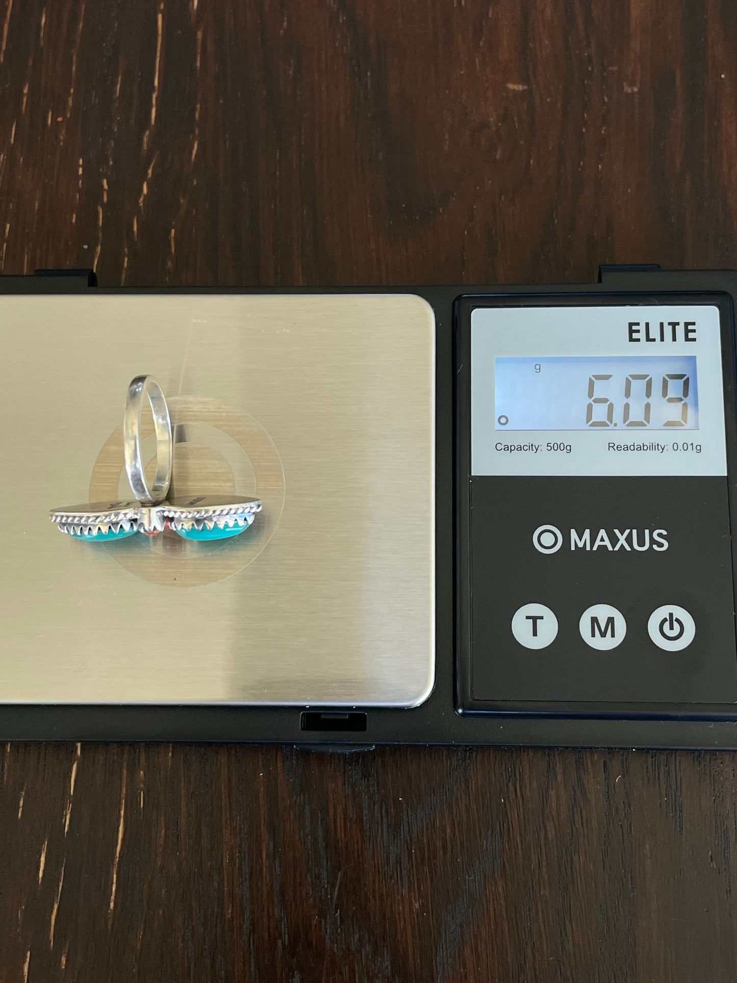 Turquoise & Coral Tear Drop Ring Size 6 | Sterling Silver E876
